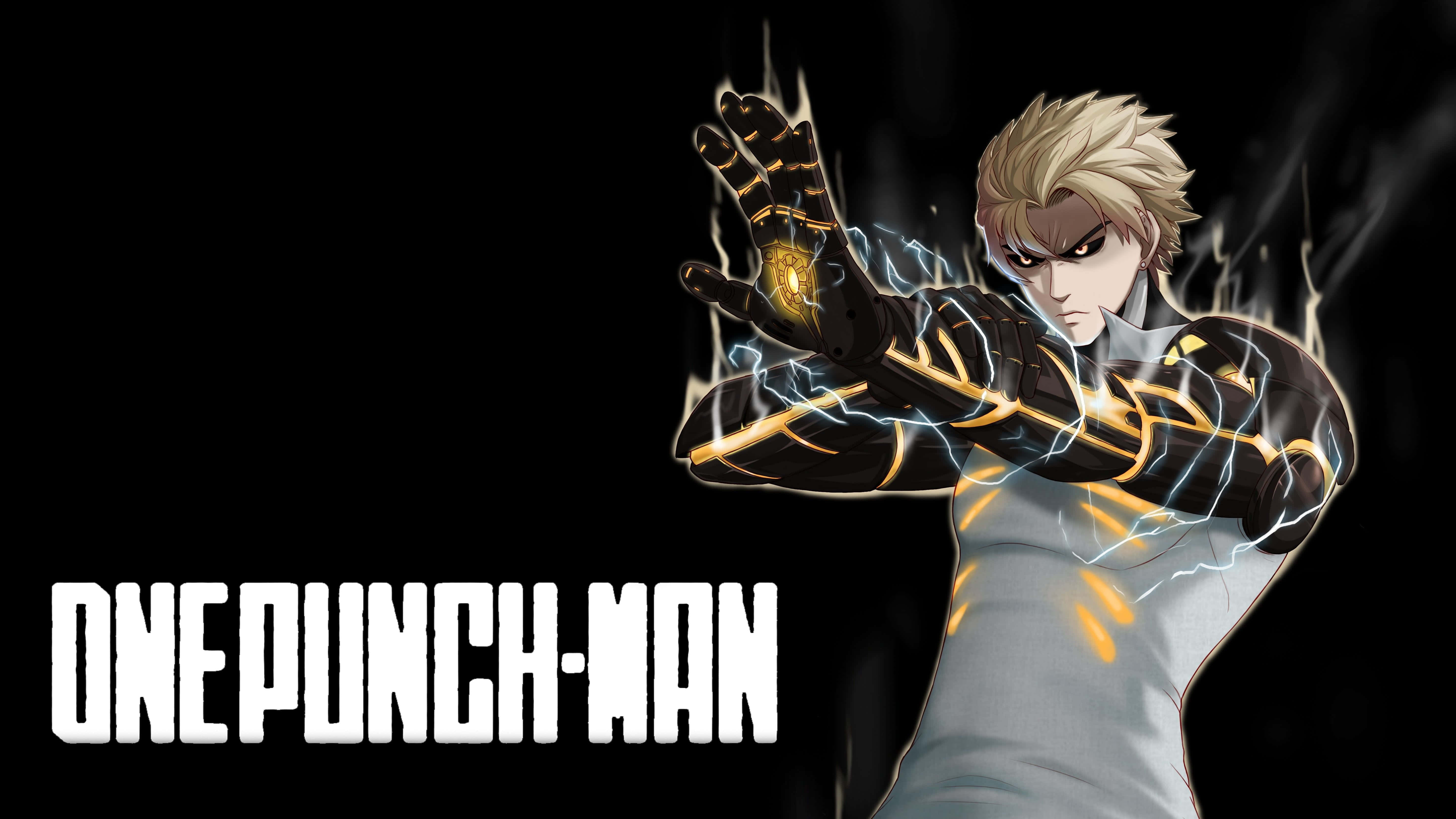 One Punch Man, blonde anime hero, grey shirt, 5K Desktop Wallpaper