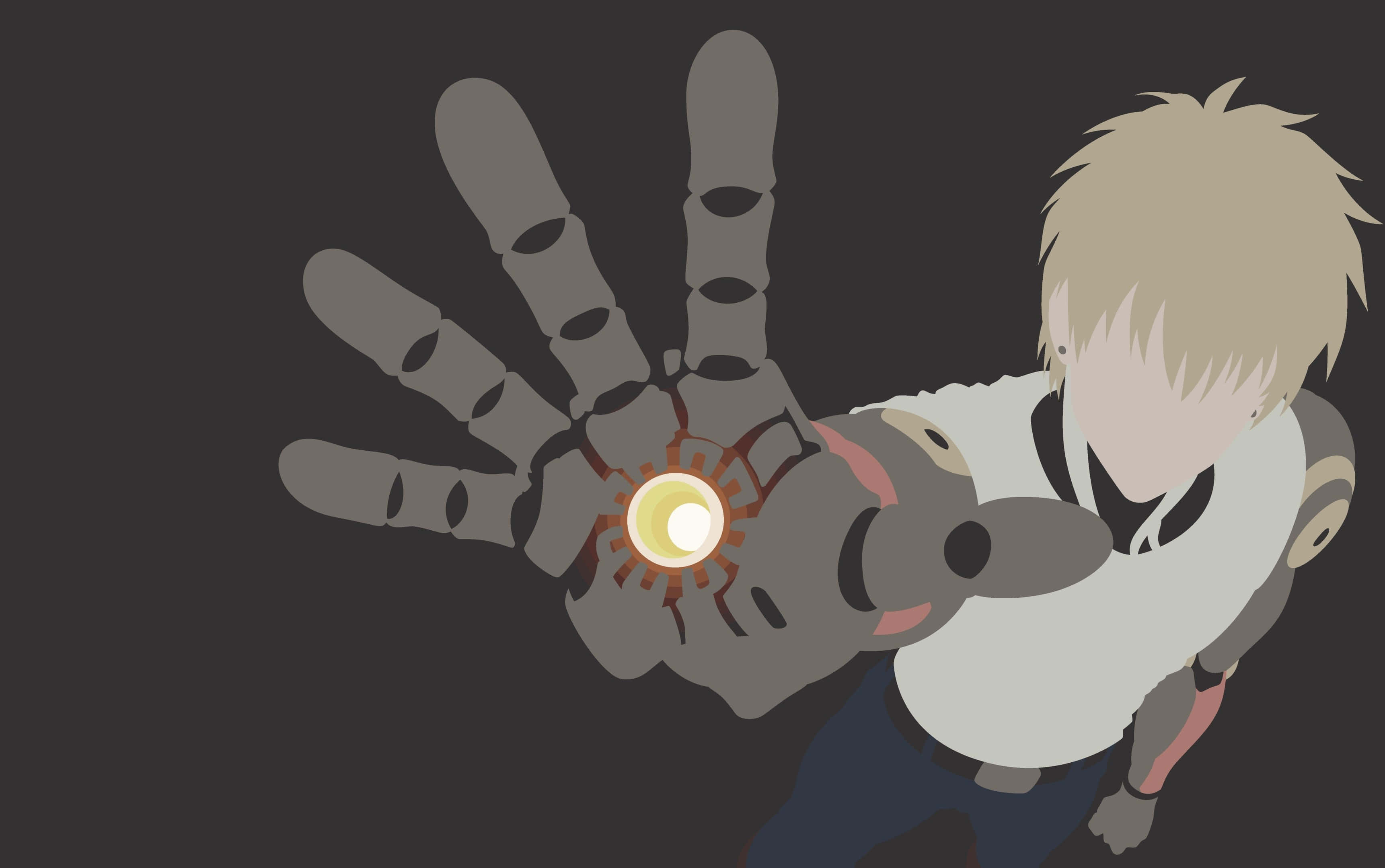 One Punch Man Minimalist, blonde hair, mechanical hand, 2K Desktop Wallpaper