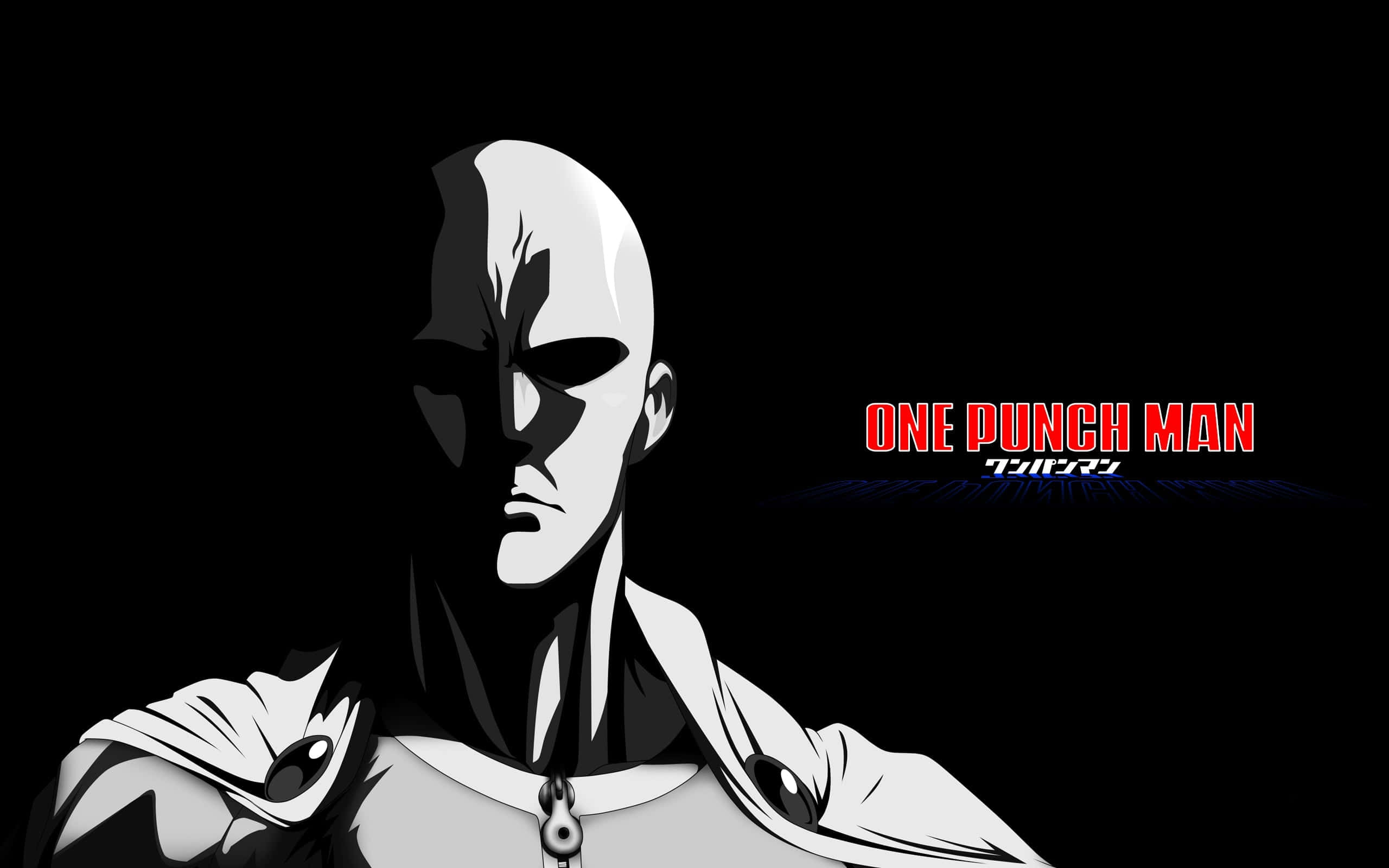 One Punch Man, black and white, half his face in shadow, 2K Desktop Wallpaper