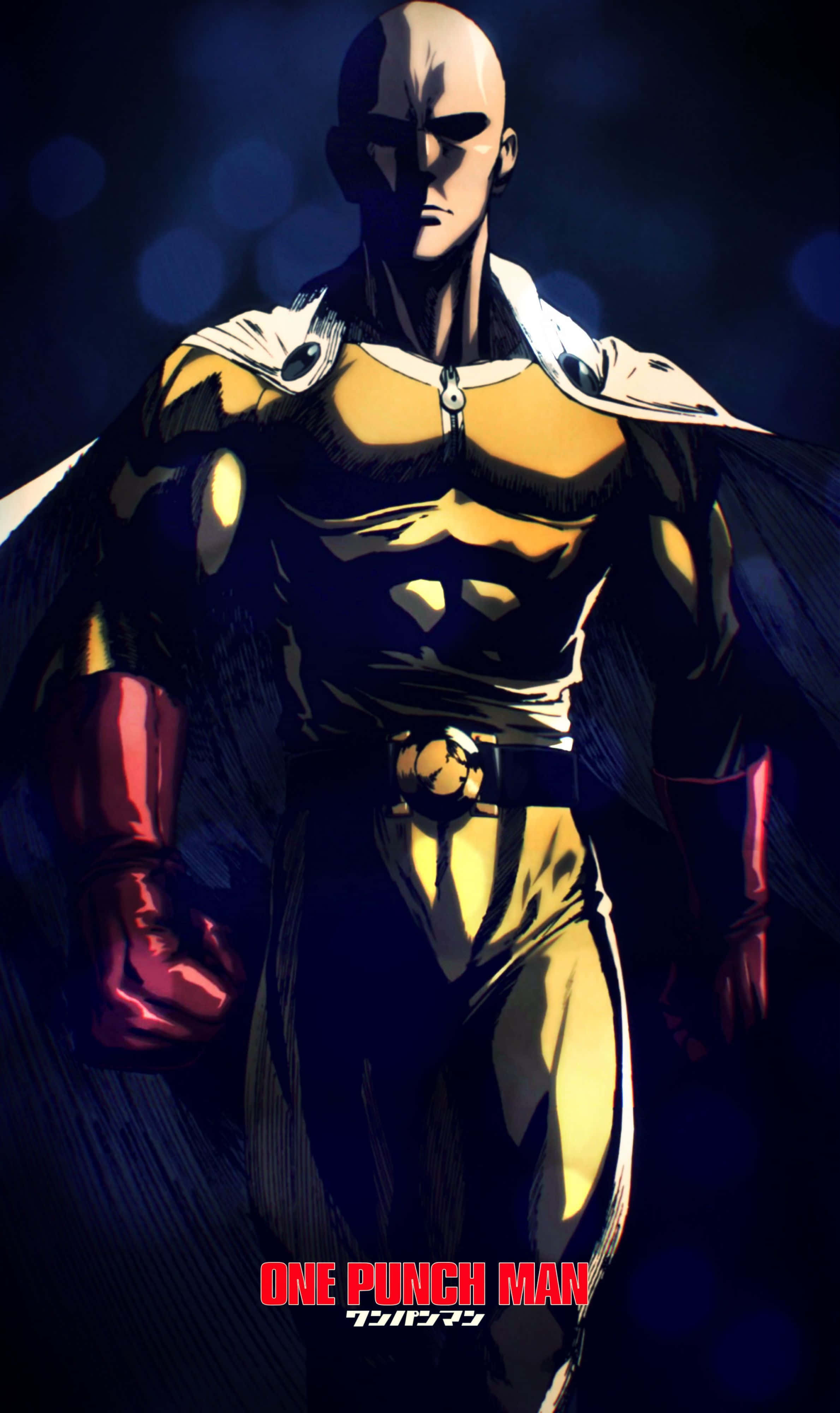One Punch Man Season 2, bald muscular hero, yellow and black suit, 4K Phone Wallpaper