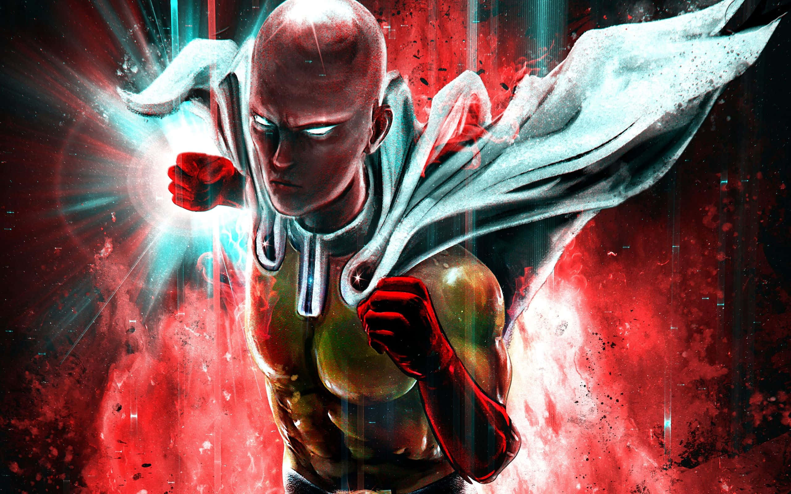 One Punch Man Season 2, bald superhero, glowing eyes, 2K Desktop Wallpaper