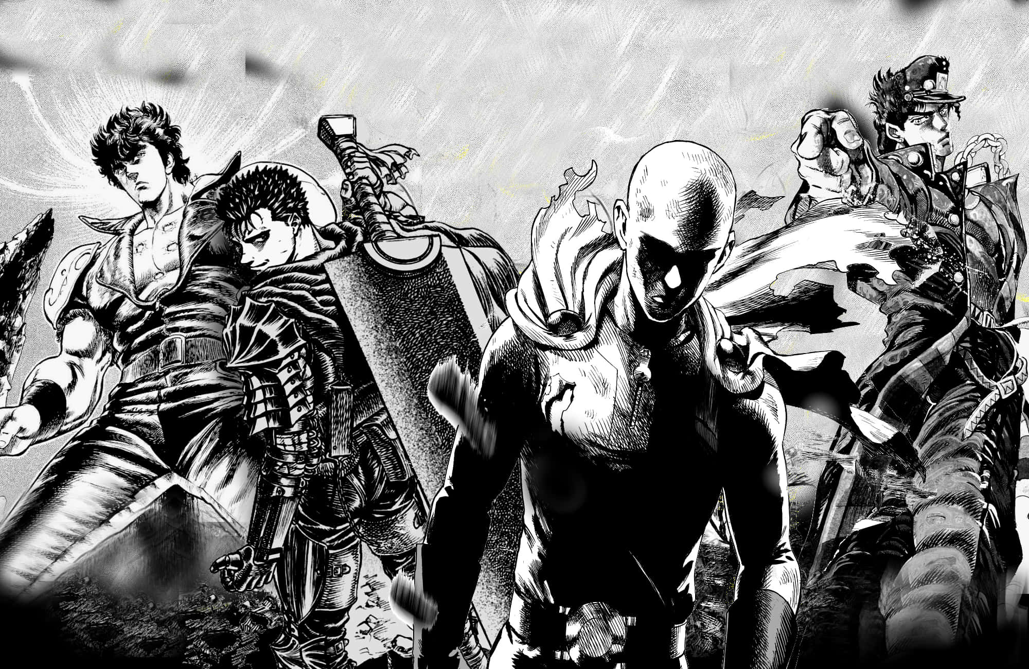 One Punch Man, manga panel, black and white, Full HD Desktop Wallpaper