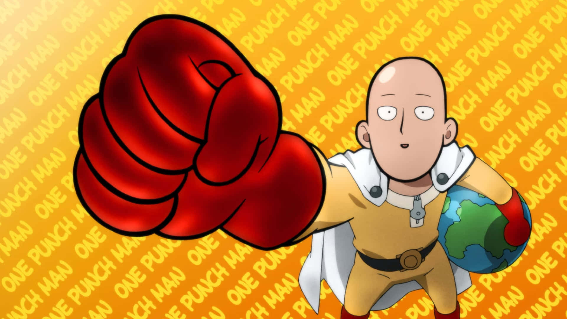 One Punch Man, bald anime hero, yellow suit, Full HD Desktop Wallpaper
