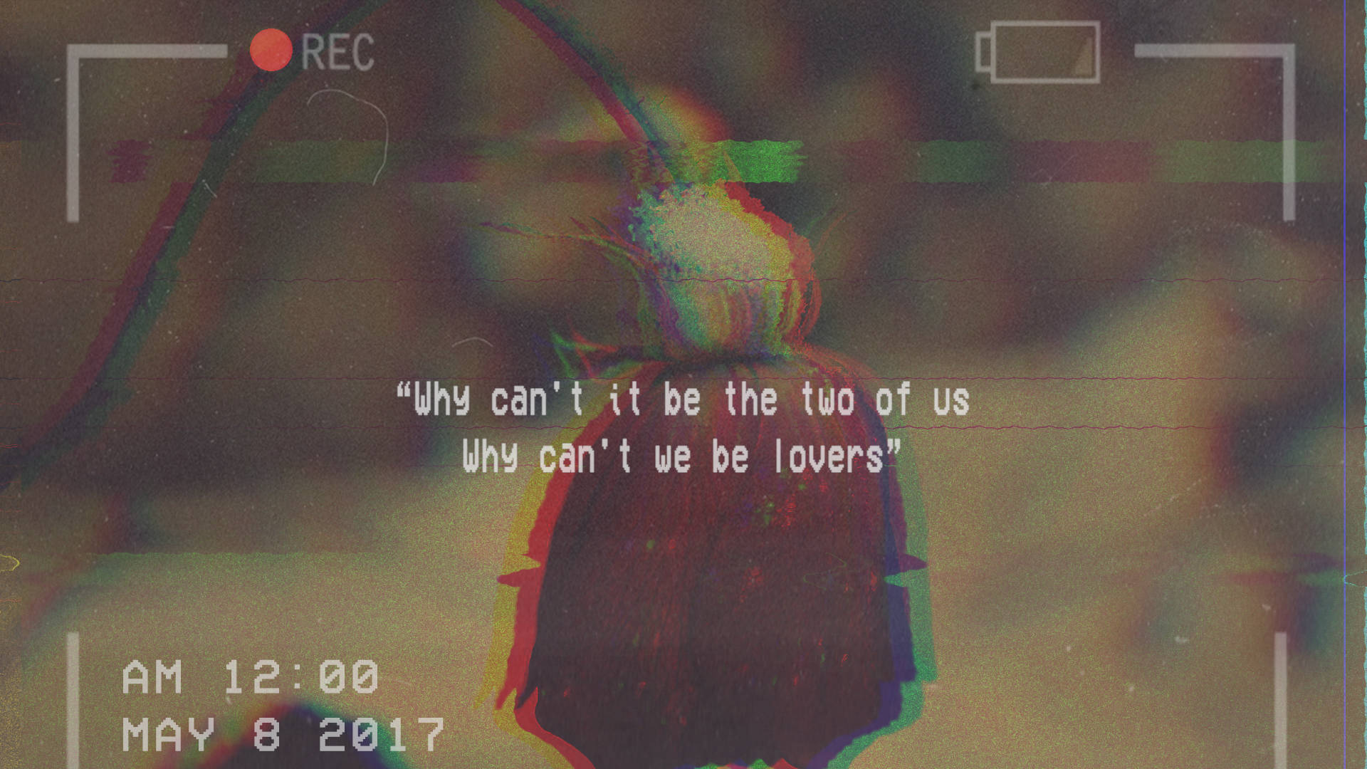 One Sided Love, glitchy vintage camcorder footage, blurred figure, Full HD Desktop Wallpaper
