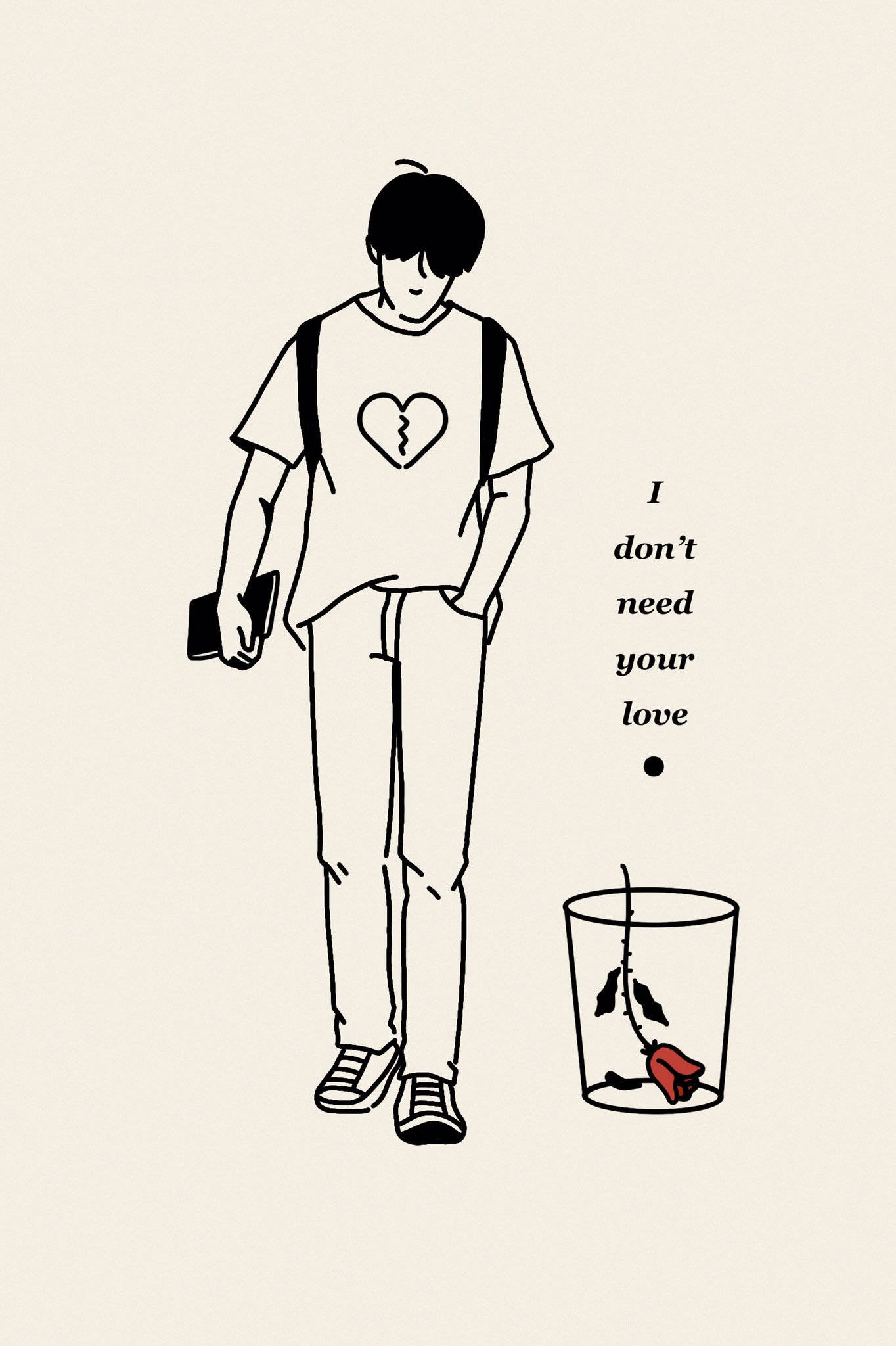 One Sided Love, broken heart shirt, trash can, Full HD Phone Wallpaper