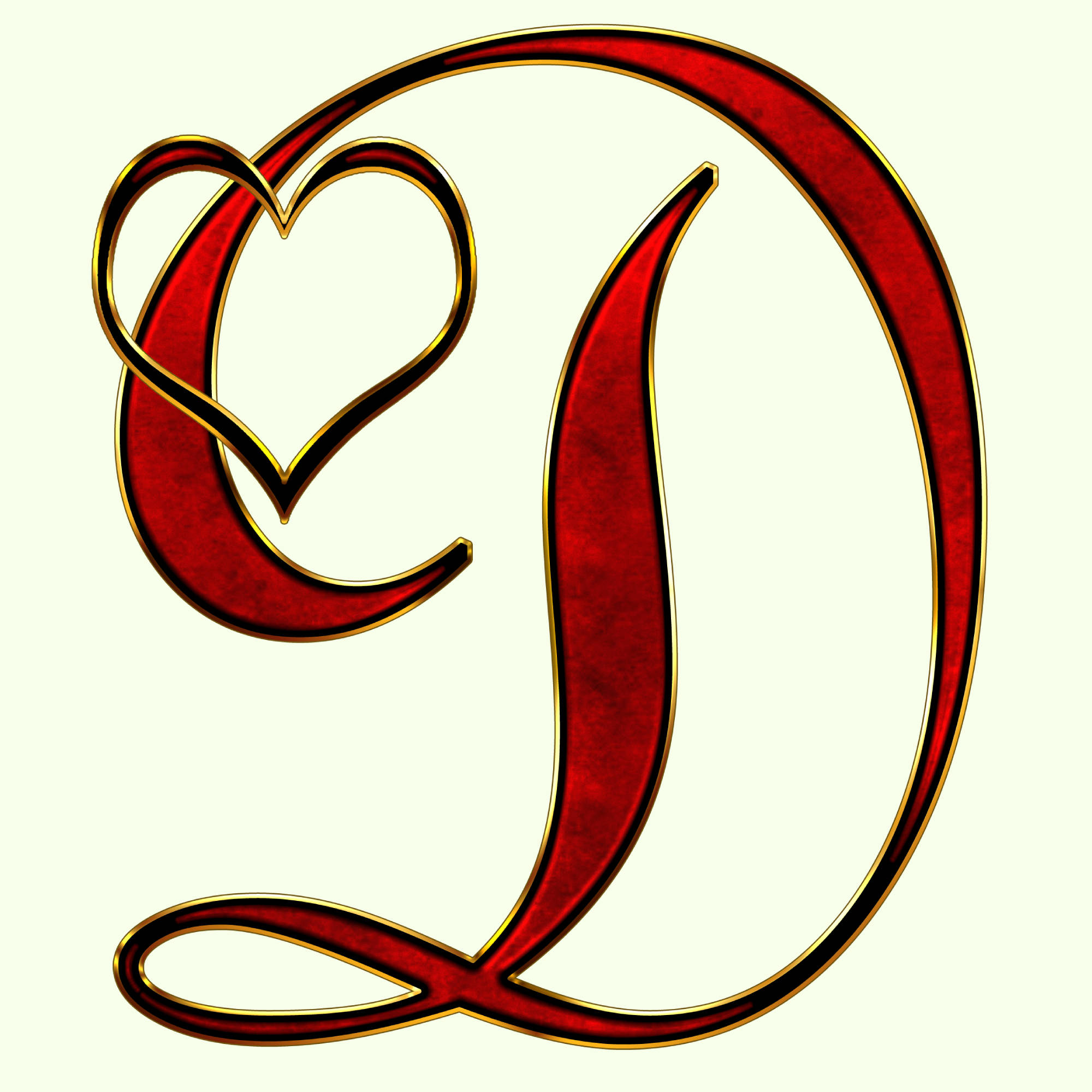 Red Love D, heart shape, gold trim, Full HD Desktop Wallpaper