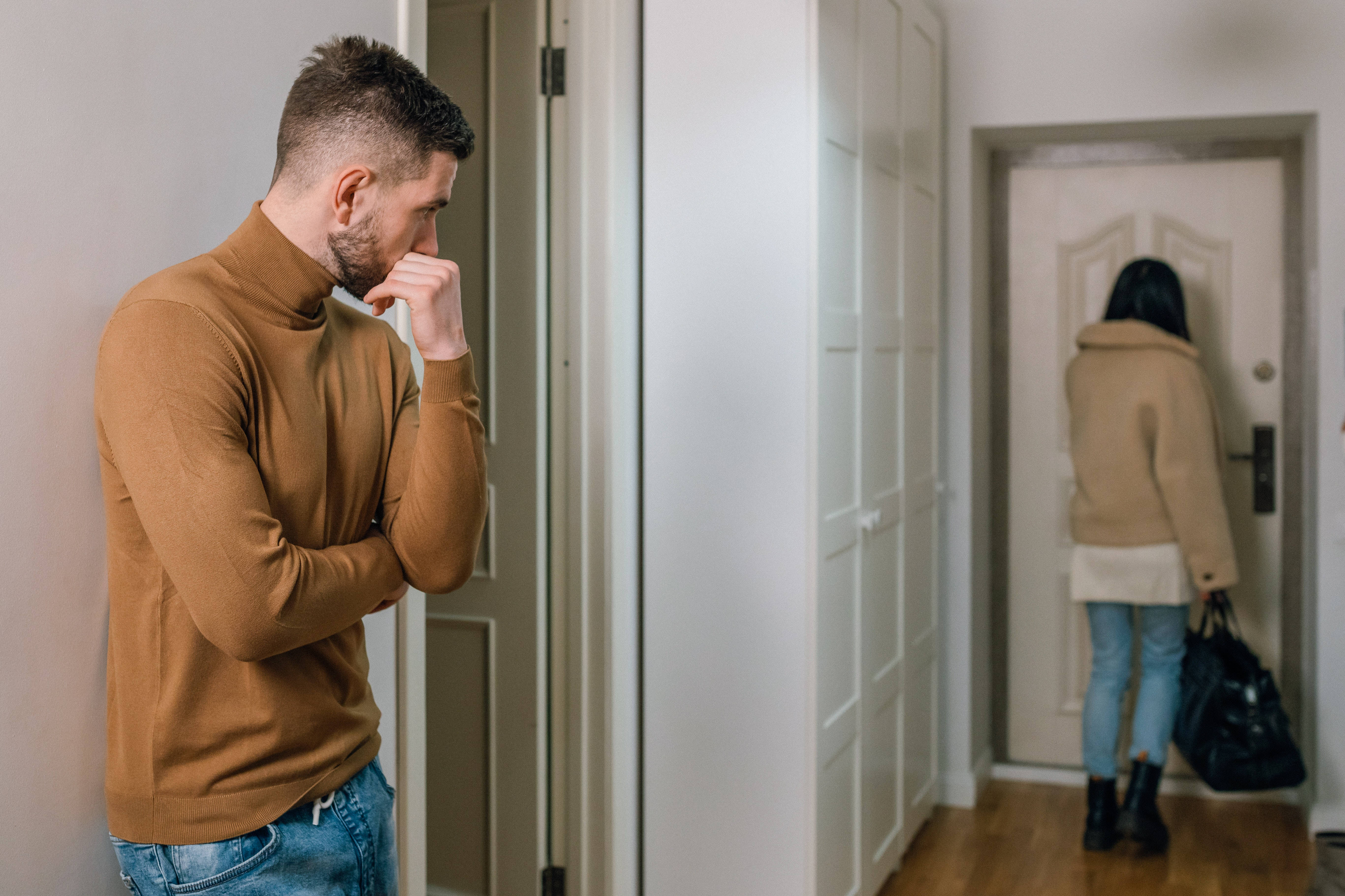 One Sided Love, girl walking out, brown turtleneck, 5K Desktop Wallpaper