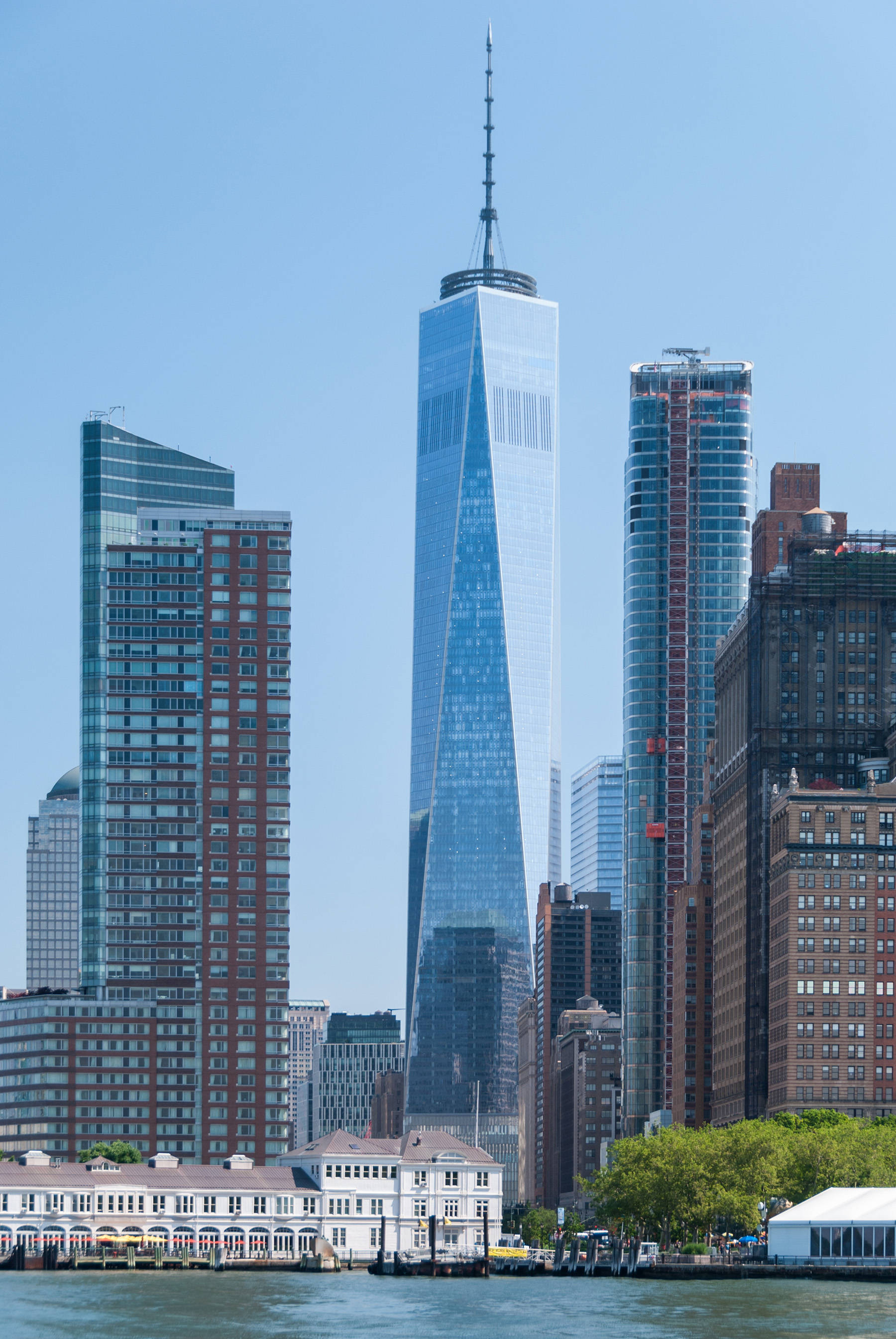 One World Trade Center, clear blue skies, skyscrapers, 2K Phone Wallpaper