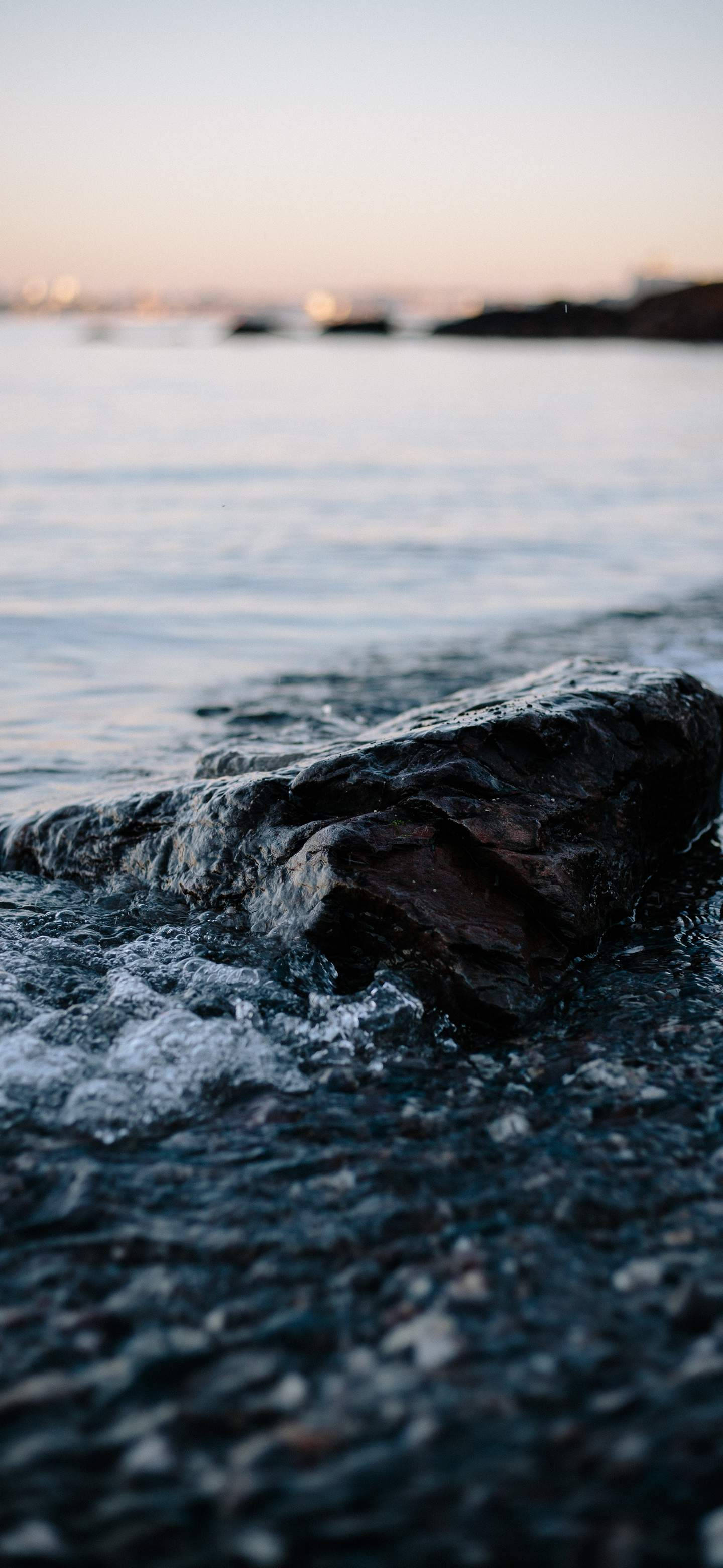 OnePlus 7 Pro, rock on beach, dusk, 2K Phone Wallpaper