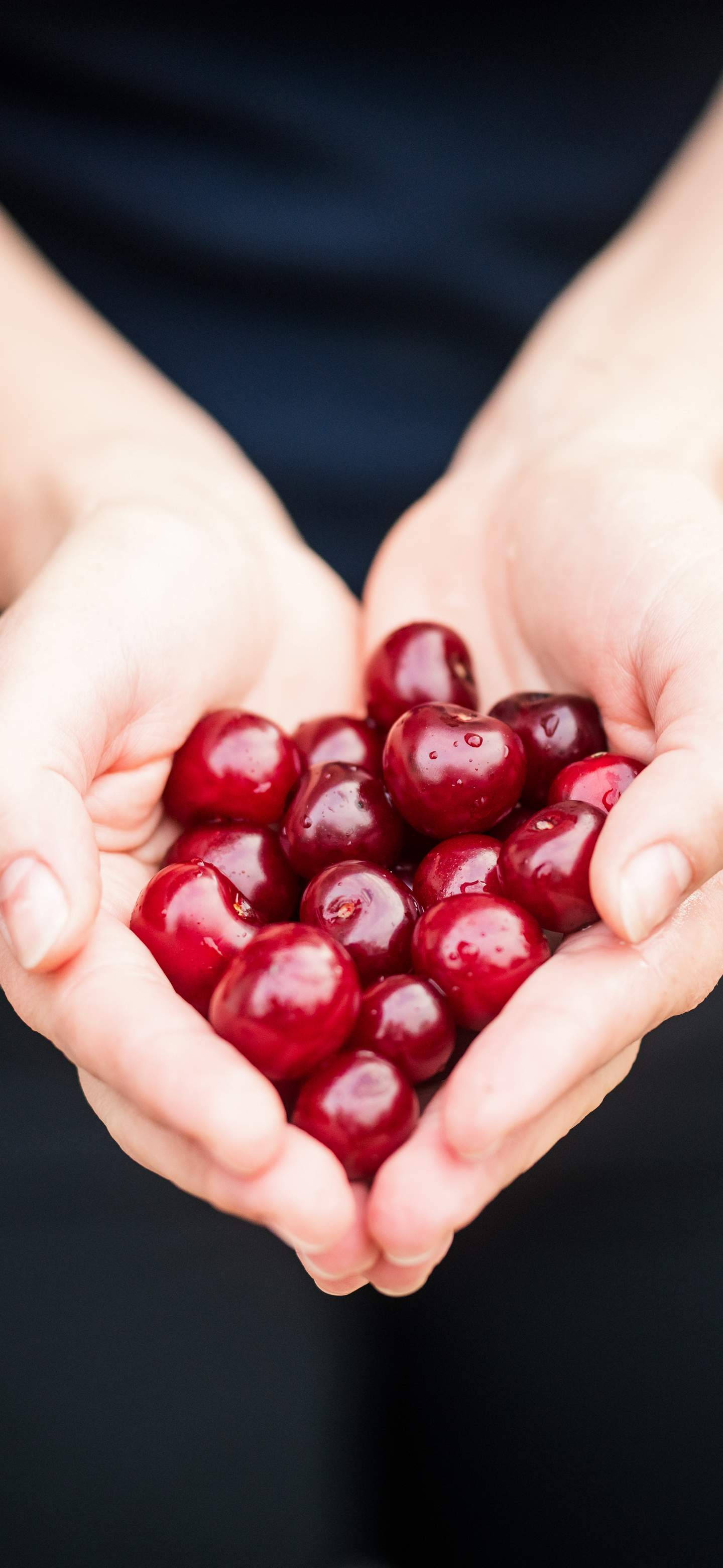OnePlus 7 Pro, cherries, heart shape, 2K Phone Wallpaper