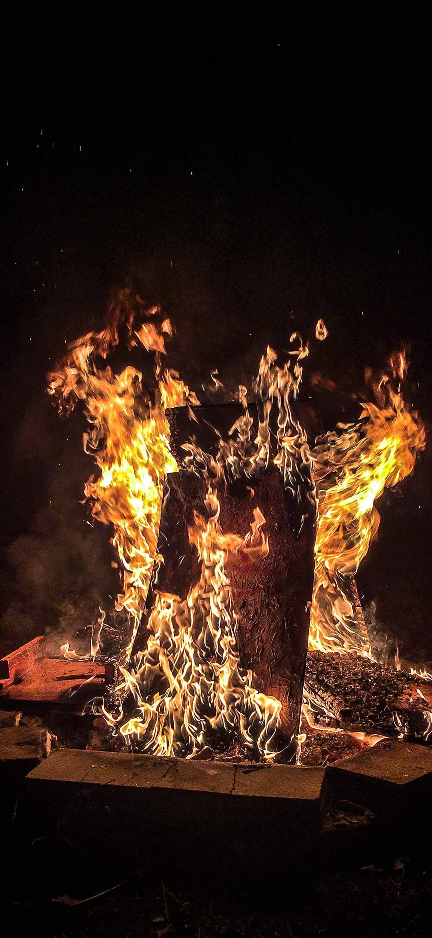 Oneplus 7 Pro, bonfire, orange flames, 2K Phone Wallpaper