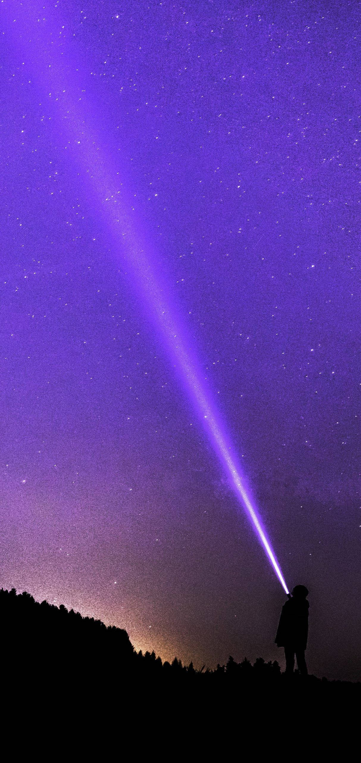 Oneplus 8 Pro, purple beam of light, starry violet sky, 2K Phone Wallpaper