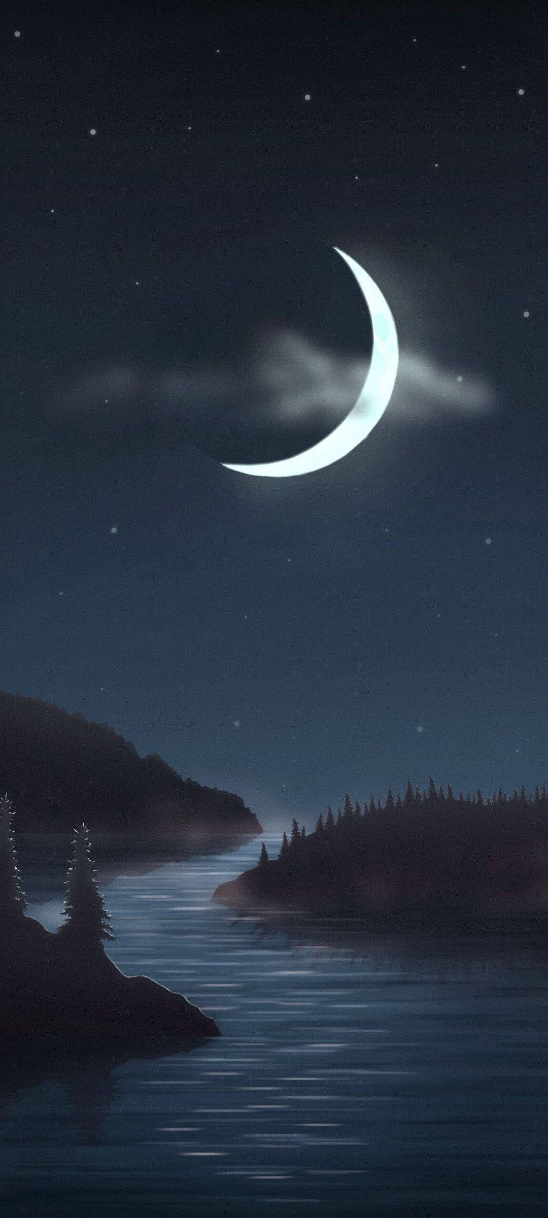 OnePlus 9R, crescent moon, calm waters, Full HD Phone Wallpaper