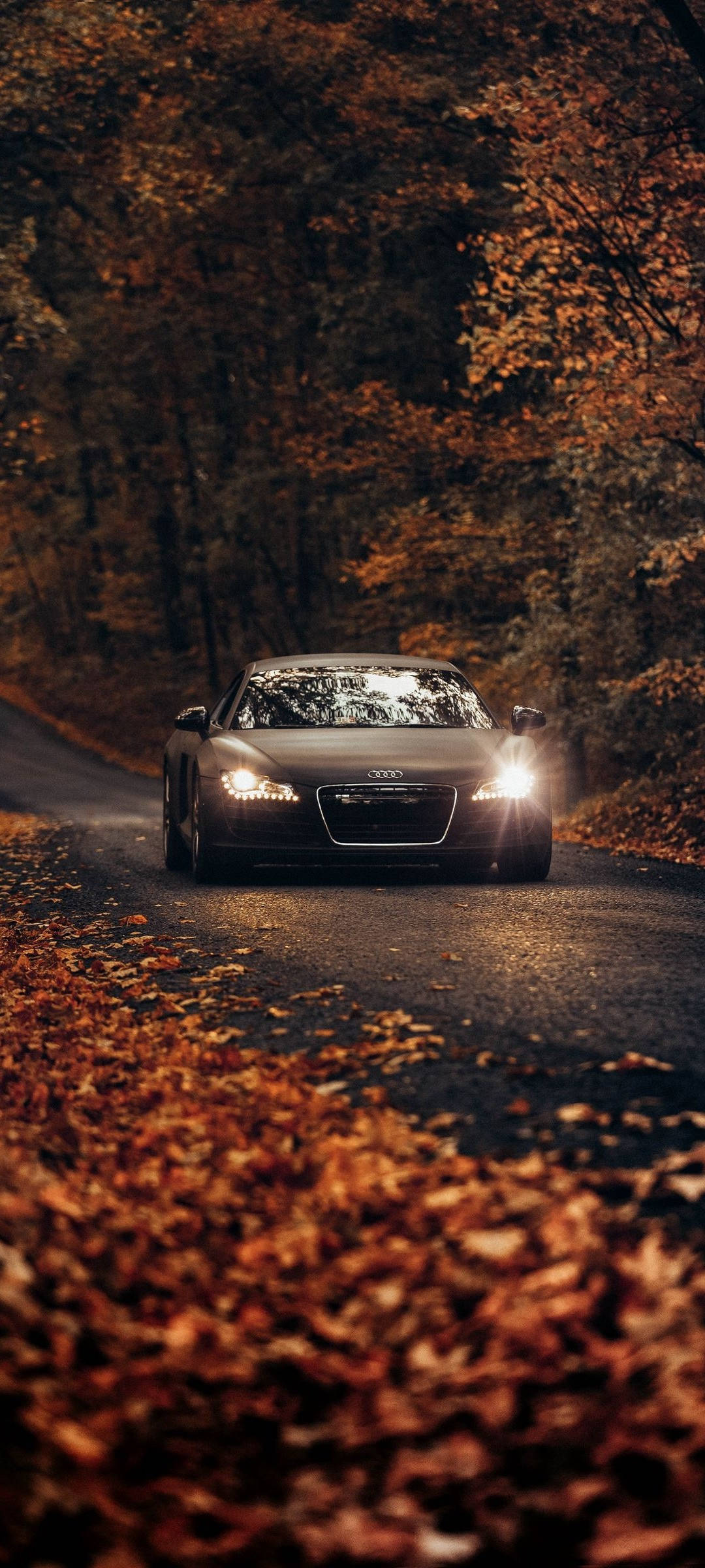 OnePlus 9R, sleek black sports car, glowing headlights, Full HD Phone Wallpaper