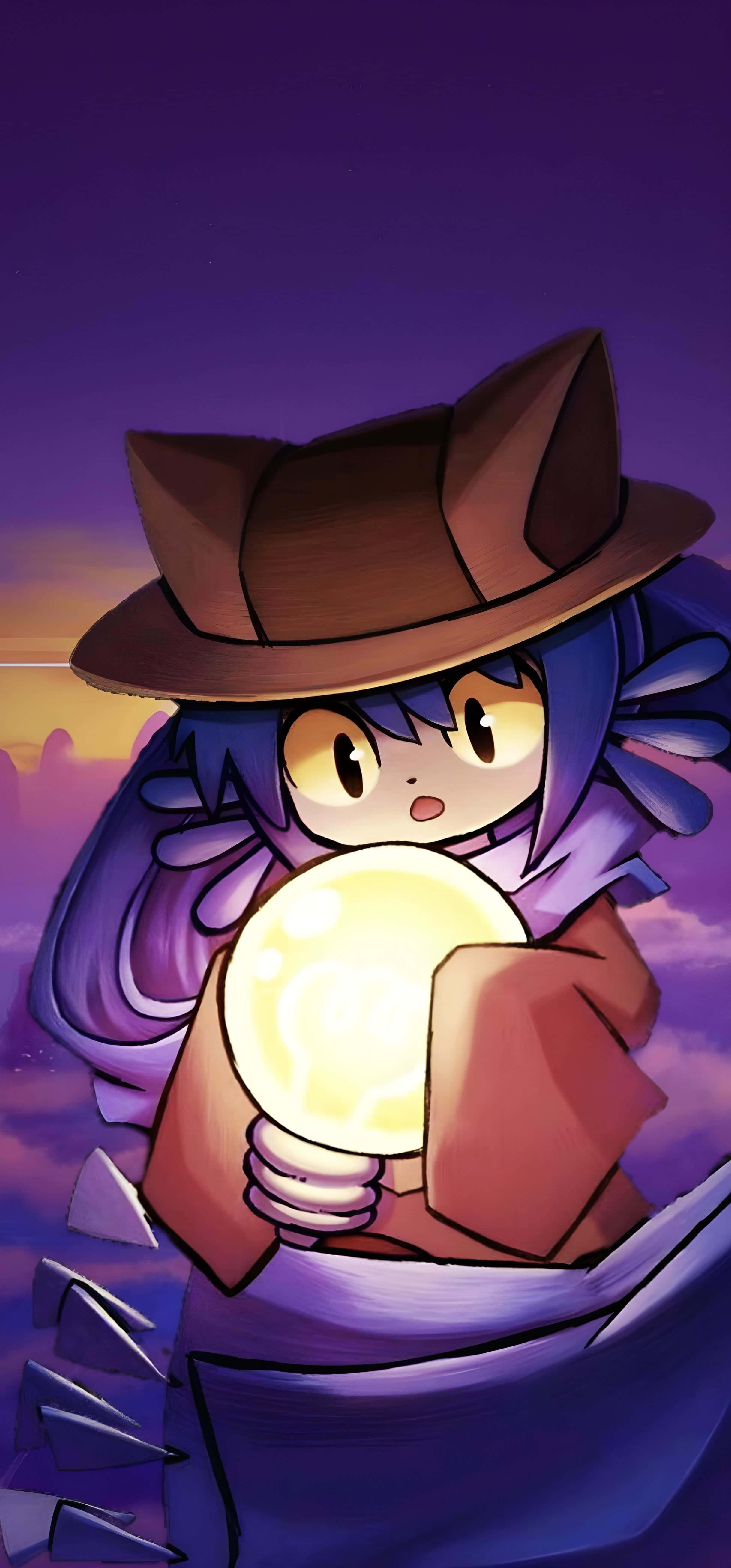 Oneshot, purple-haired anime girl, brown hat, 5K Phone Wallpaper