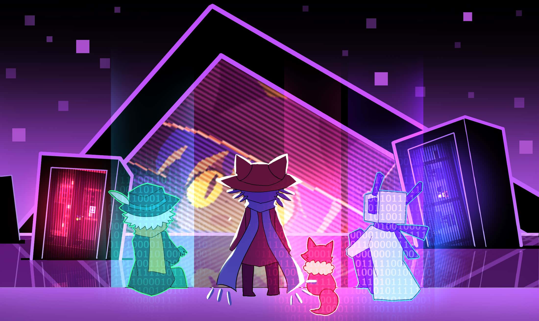Oneshot, fox characters, glowing server racks, Full HD Desktop Wallpaper