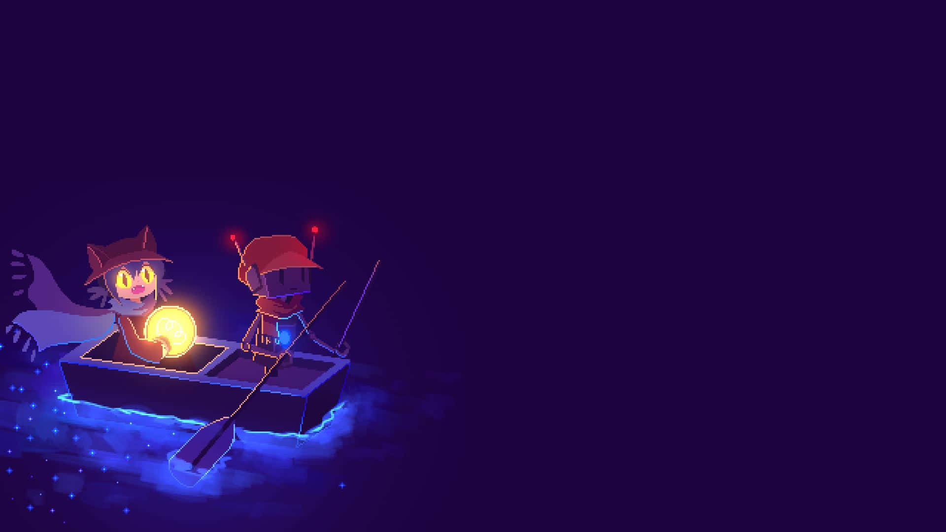 Mystical Boat Ride Under Stars, glowing boat, dark water, Full HD Desktop Wallpaper