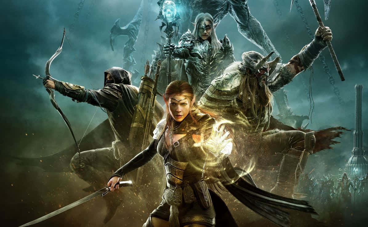 fantasy warrior woman, glowing magic sword, archers, SD Desktop Wallpaper
