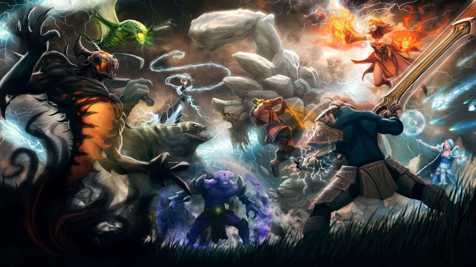 online gaming, fantasy warriors, monsters, Full HD Desktop Wallpaper