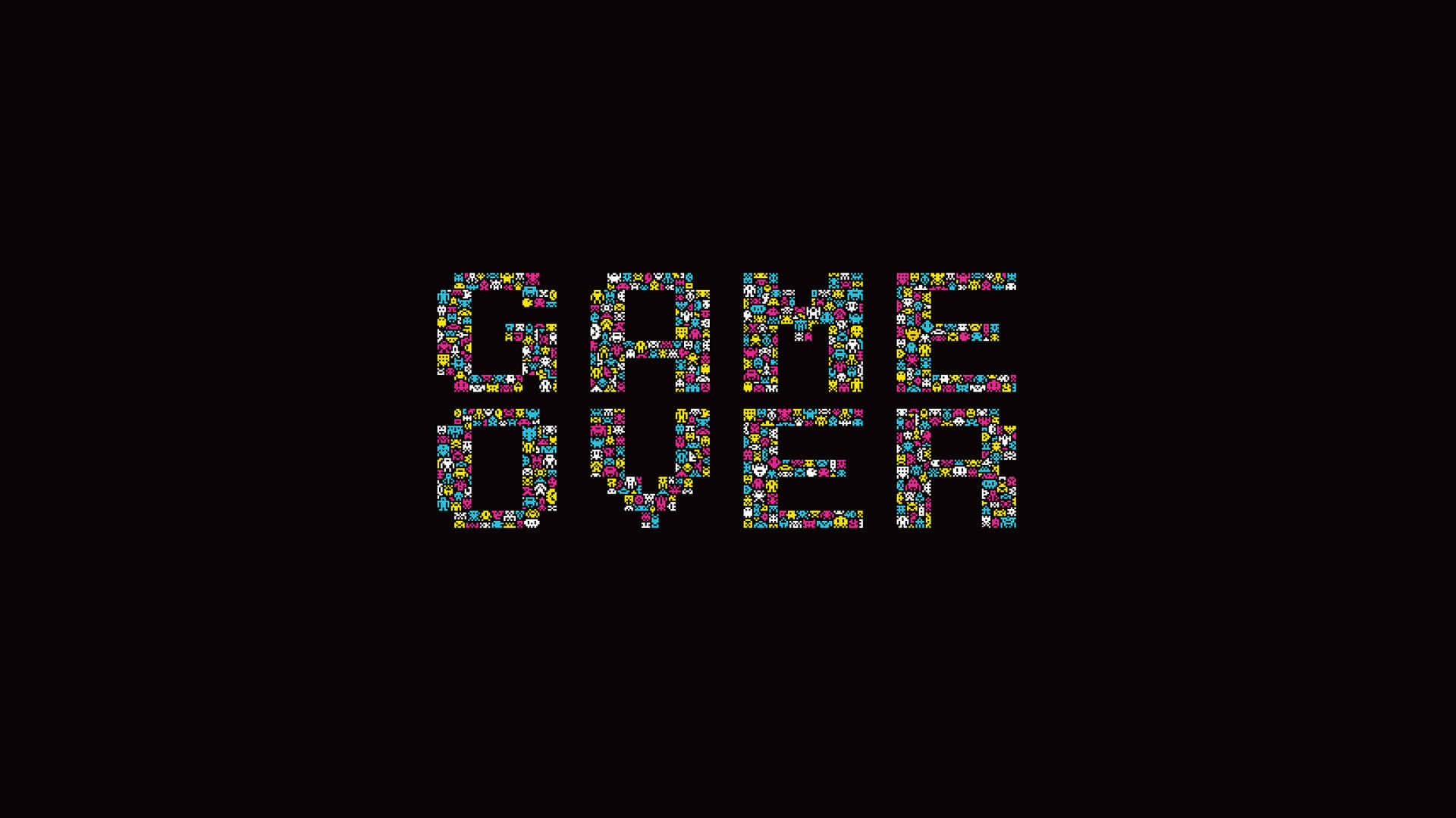 GAME OVER, rainbow colors, black background, Full HD Desktop Wallpaper