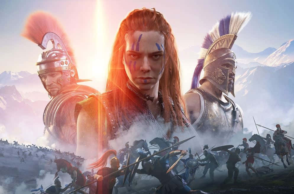 online gaming, warriors in ancient armor, central warrior with blue face paint, SD Desktop Wallpaper