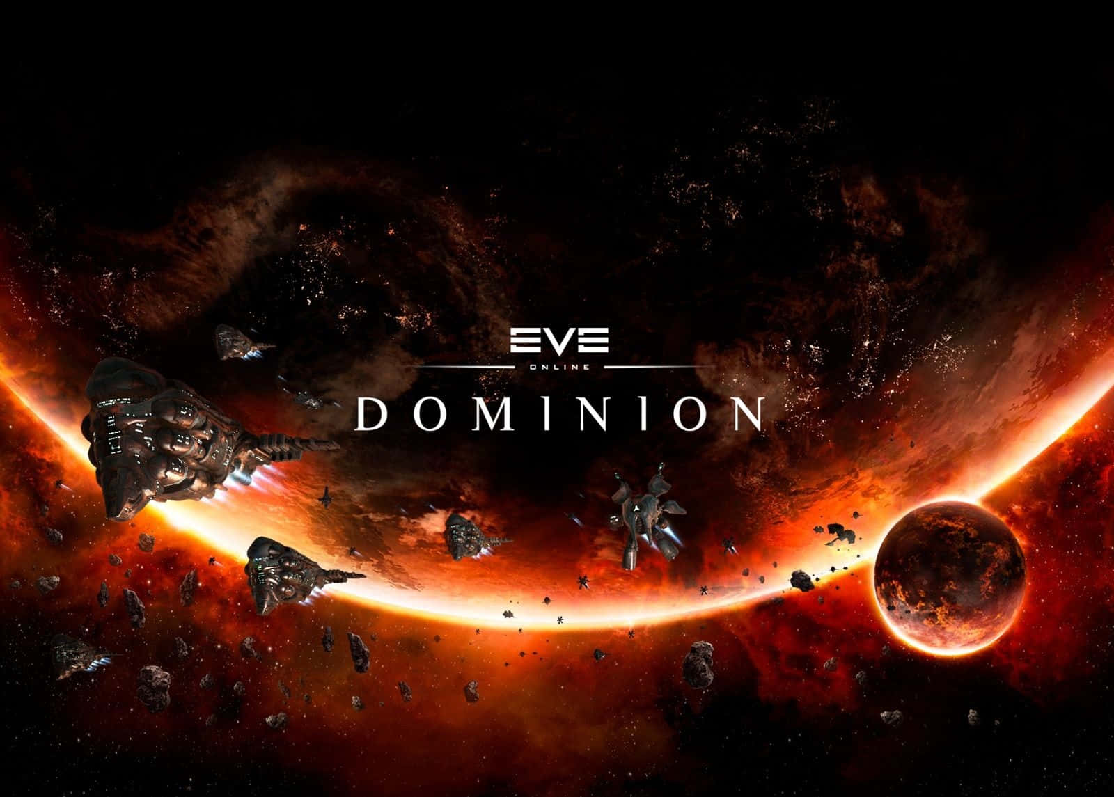 futuristic spaceships, fiery nebulae, floating asteroids, HD Desktop Wallpaper