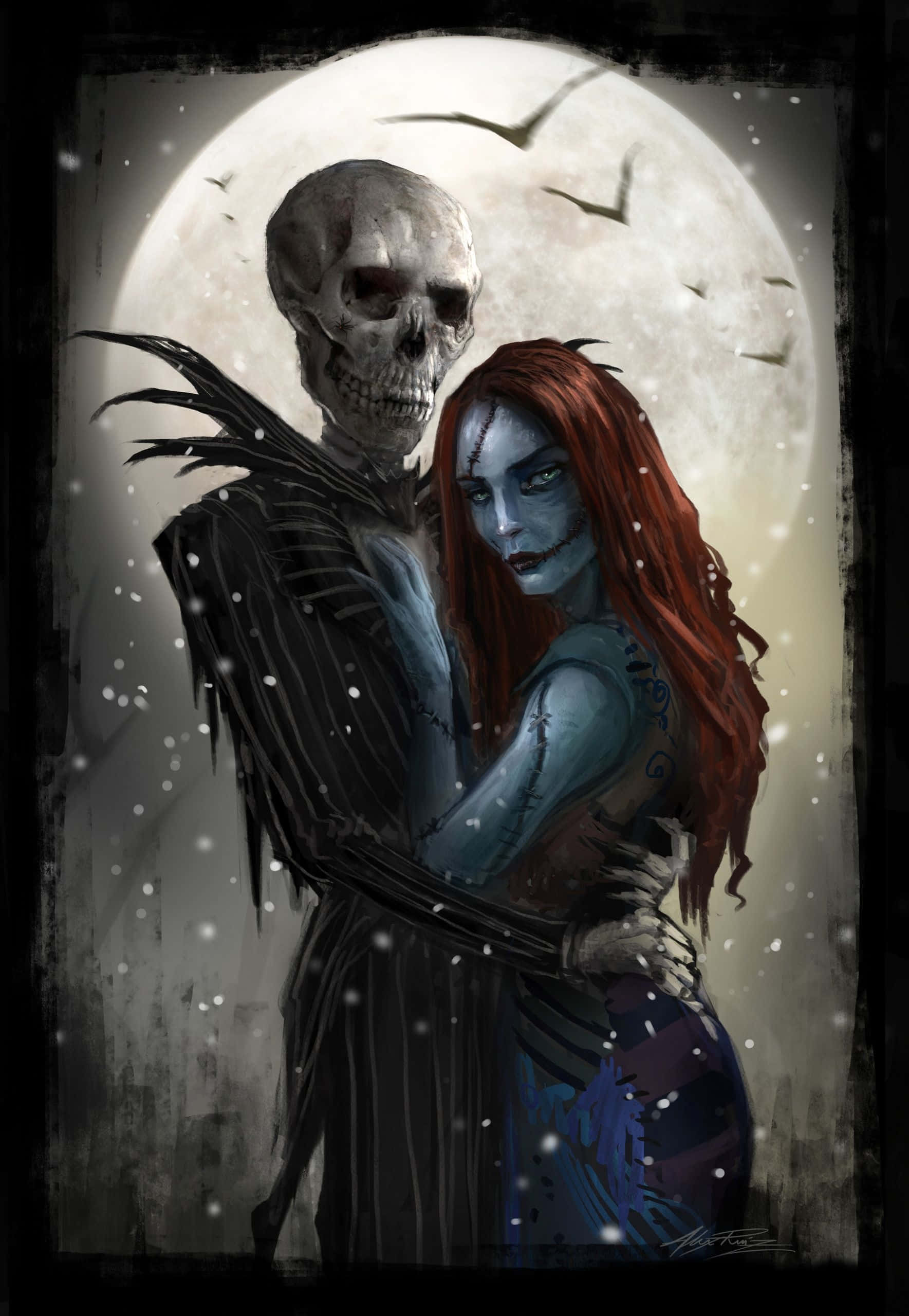 Oogie Boogie, blue-skinned woman, red hair, 2K Phone Wallpaper