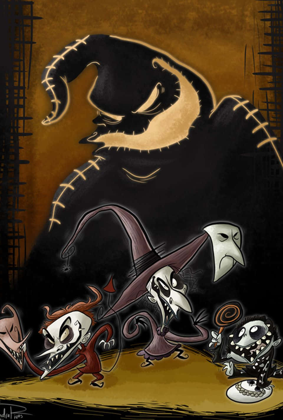 Oogie Boogie, crescent moon hat, skeletal characters, HD Phone Wallpaper