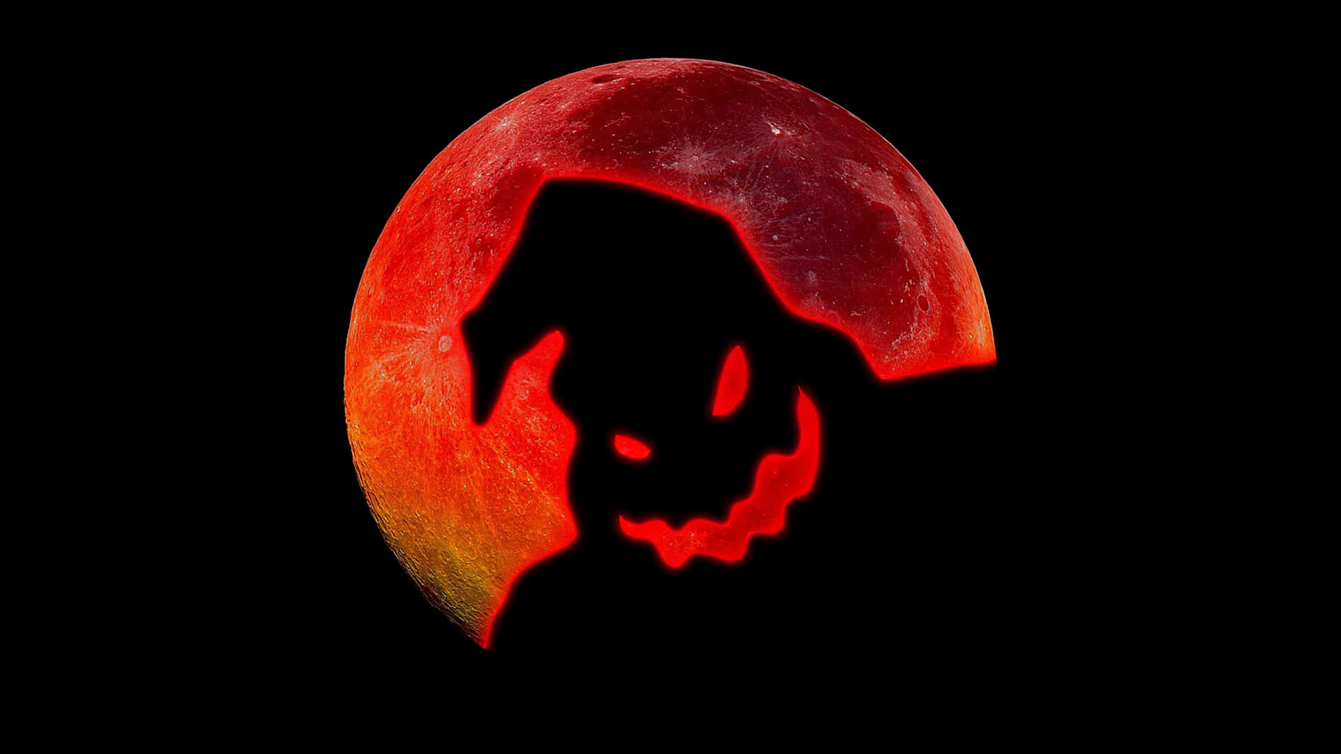Oogie Boogie, Red Moon, glowing red crescent moon, Full HD Desktop Wallpaper