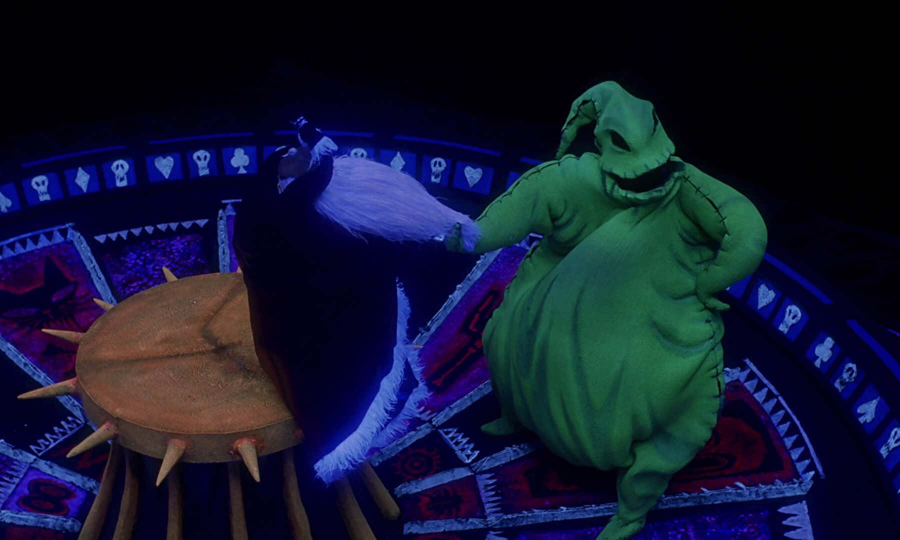 Oogie Boogie, green stitched monster, black cat with white fur, HD Desktop Wallpaper