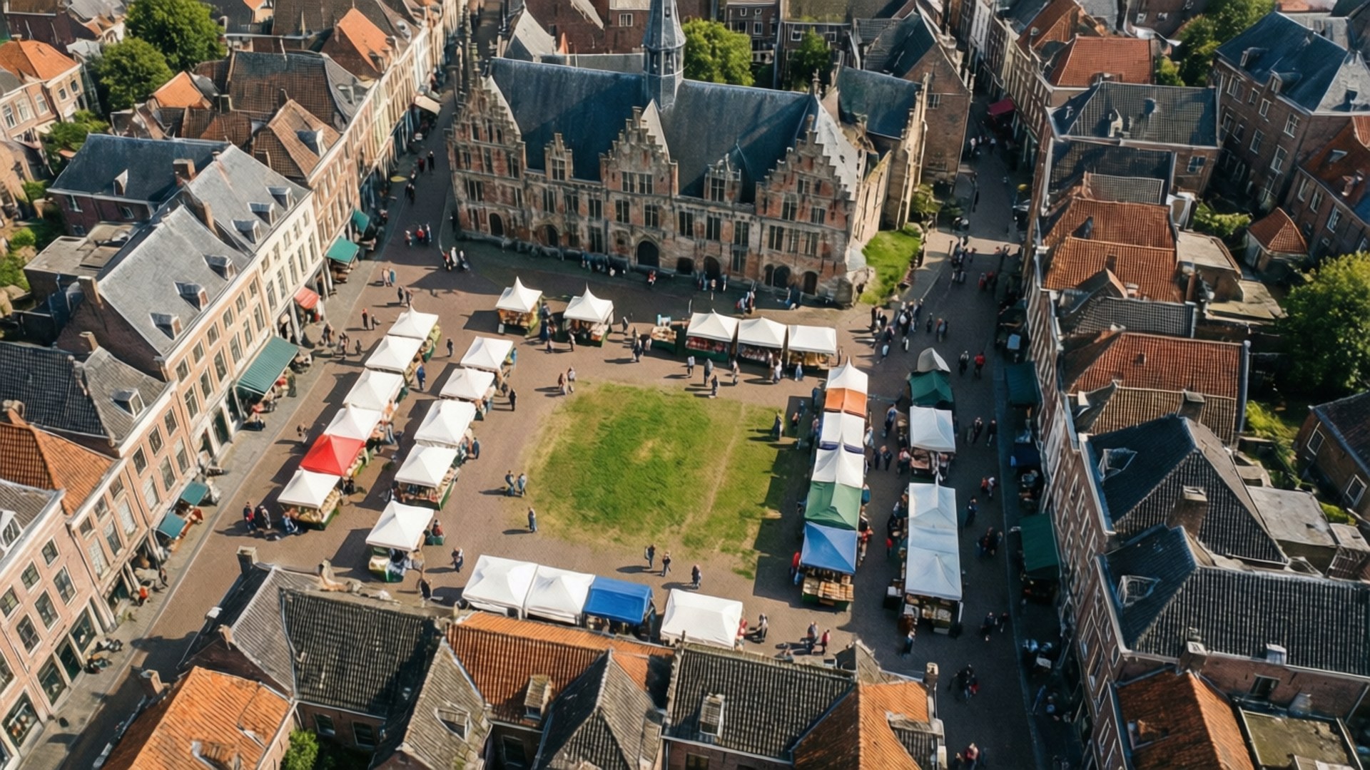Oosterhout, city center, aerial view, Full HD Desktop Wallpaper