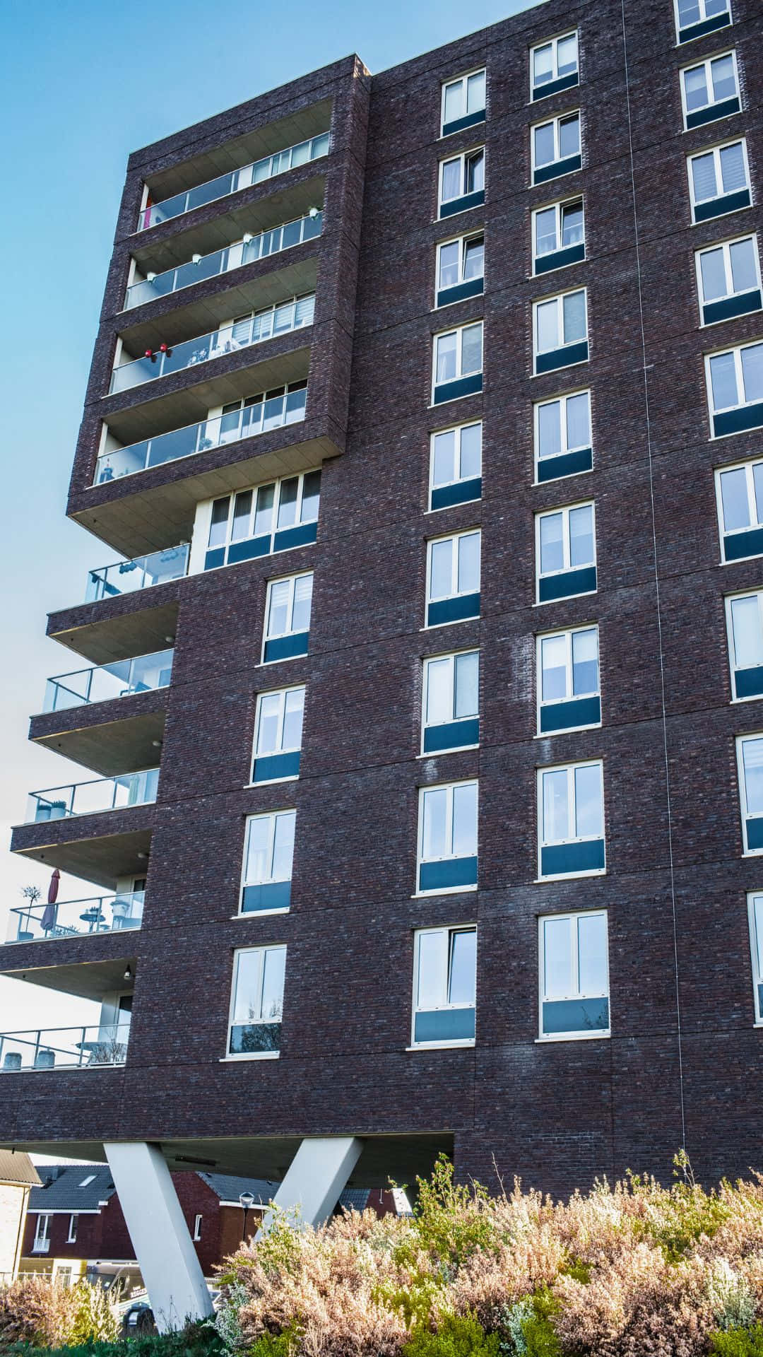 modern apartment building, Oosterhout, brick, Full HD Phone Wallpaper