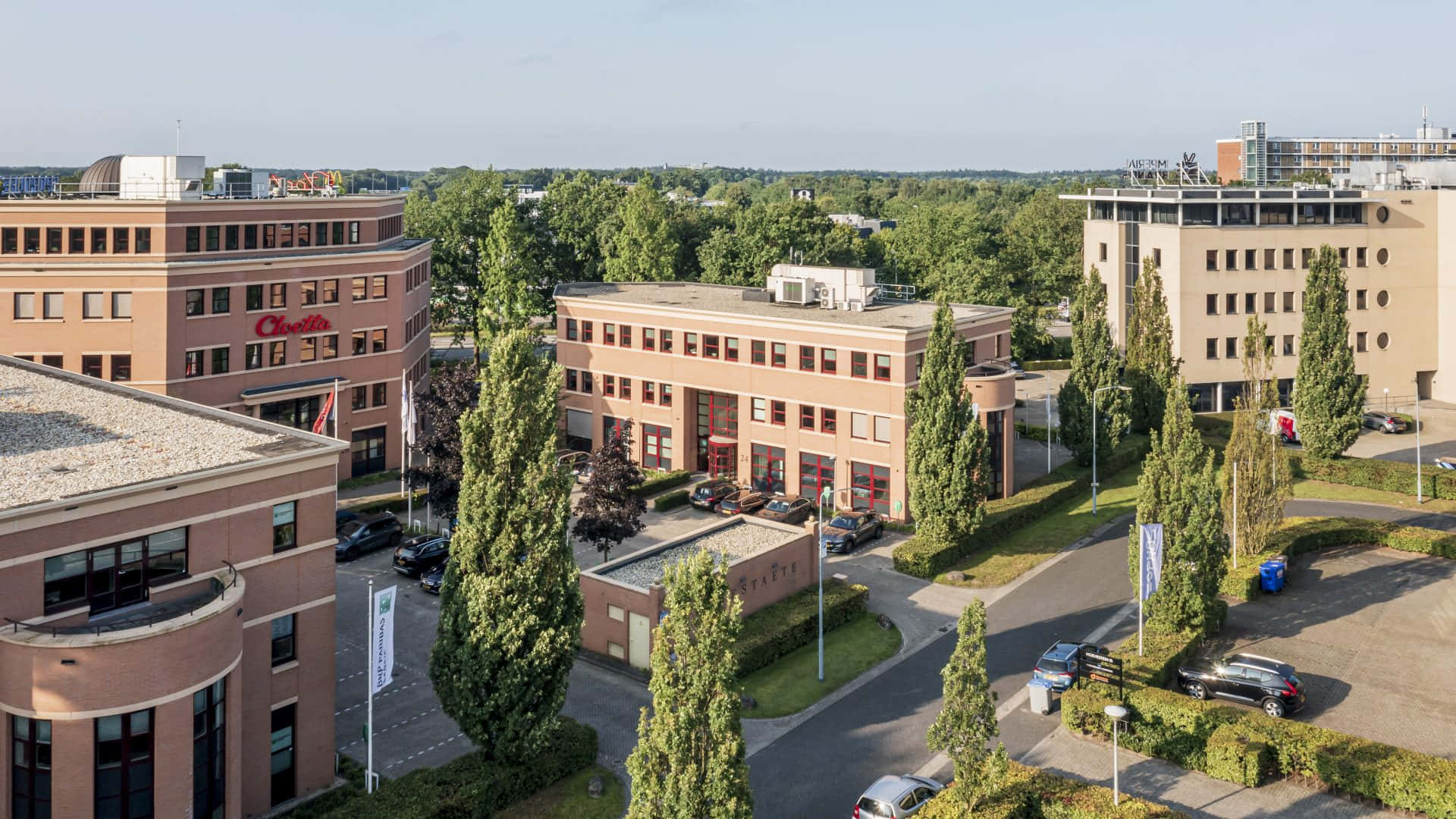 Oosterhout, business district, aerial view, Full HD Desktop Wallpaper