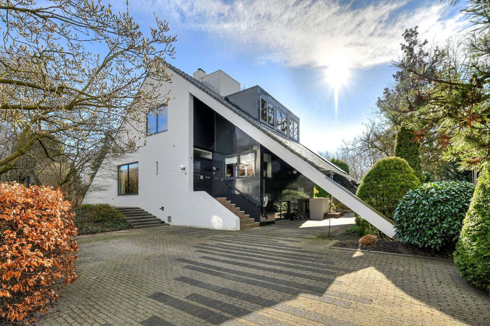 Oosterhout, modern architectural home, white and black geometric angles, HD Desktop Wallpaper