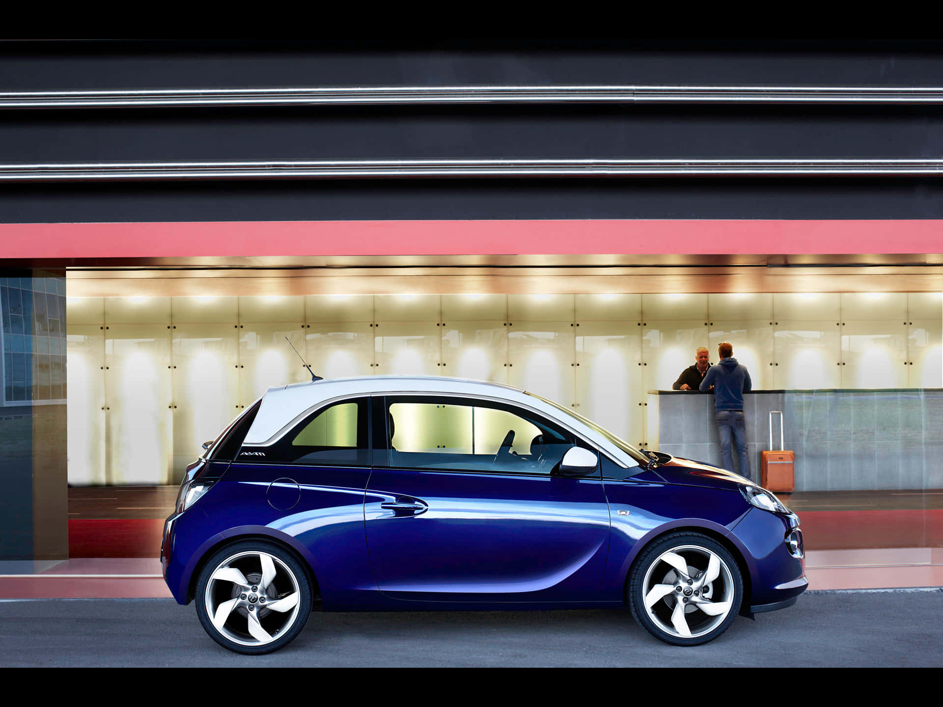 Opel Adam, blue and white, modern hotel, Full HD Desktop Wallpaper
