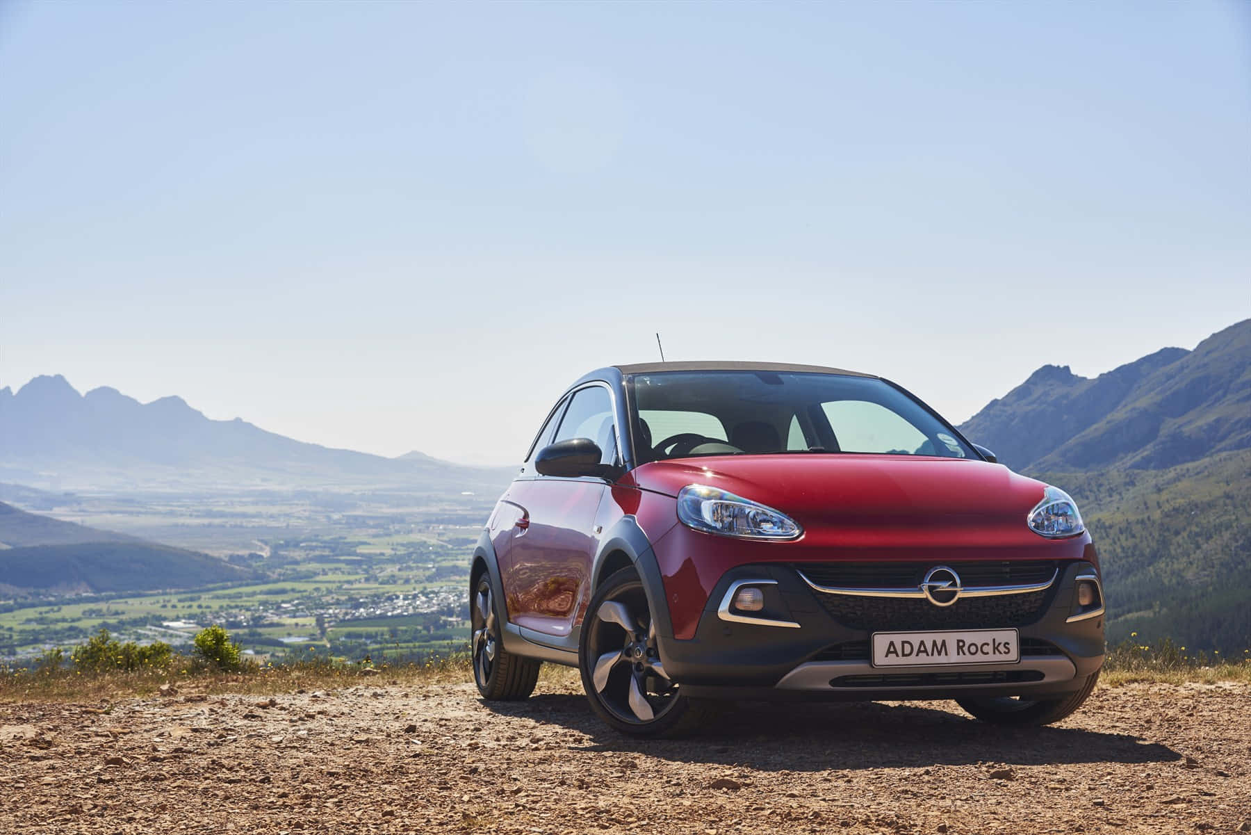 Opel Adam, vibrant red, sunlit hilltop, HD Desktop Wallpaper