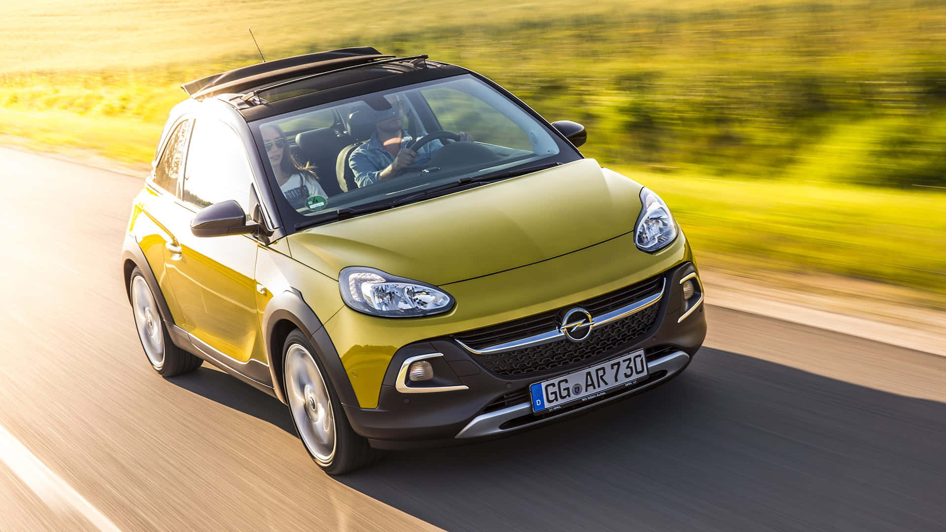 Opel Adam, vibrant yellow, sunlit road, Full HD Desktop Wallpaper