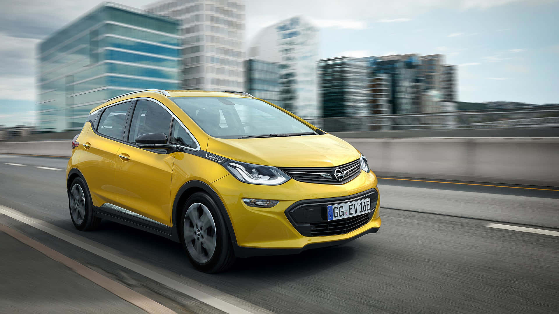 Opel Ampera, twilight, vibrant yellow, Full HD Desktop Wallpaper