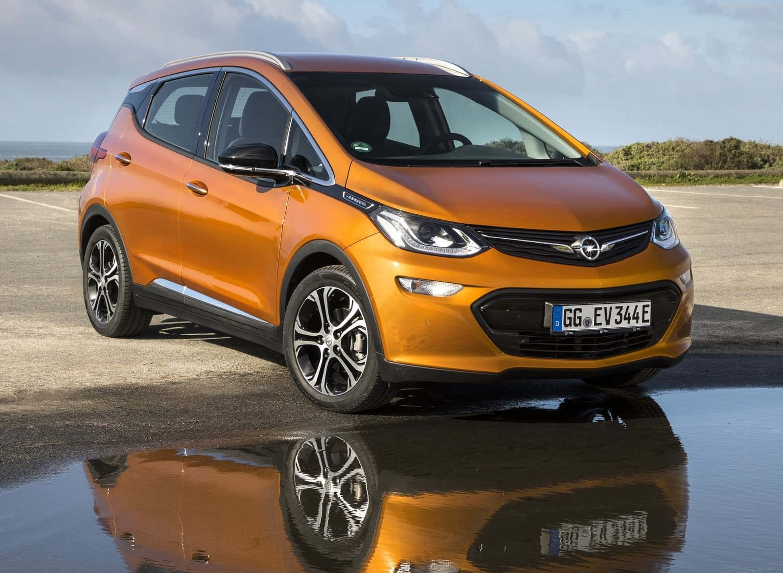 Opel Ampera, futuristic, vibrant orange, HD Desktop Wallpaper