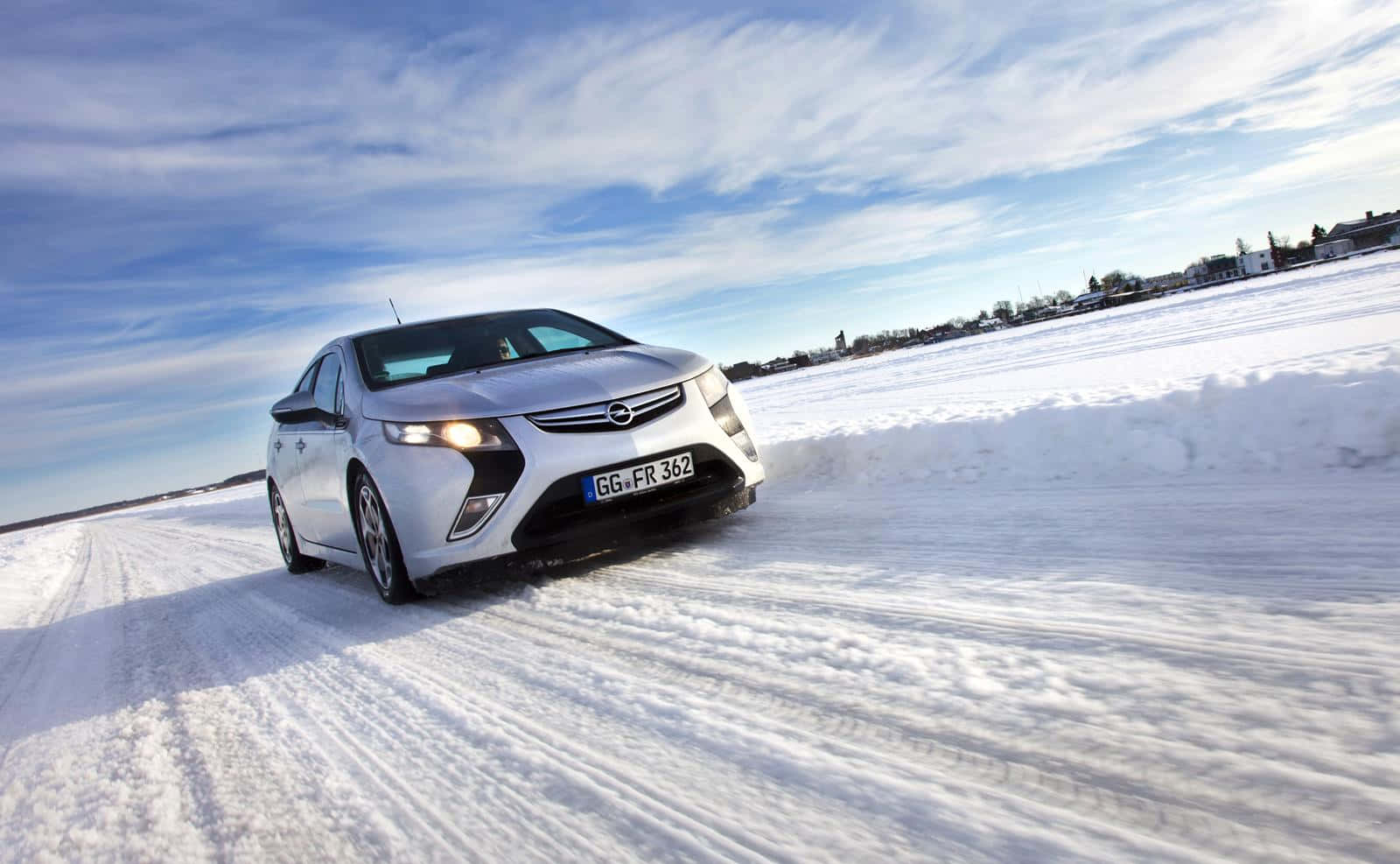 Opel Ampera, silver, deep snow, HD Desktop Wallpaper