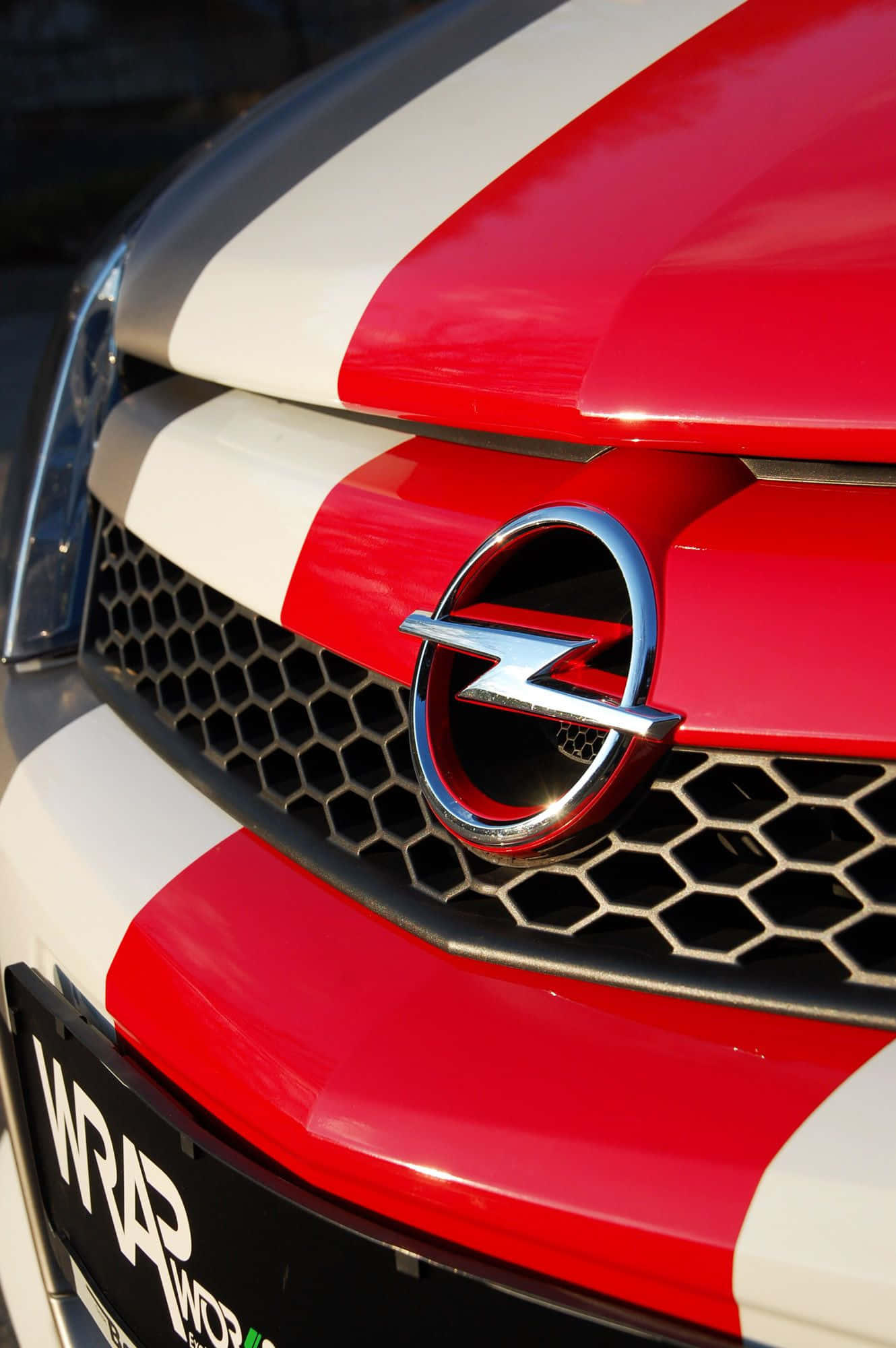 Opel Astra, red and white striped, chrome logo, Full HD Phone Wallpaper