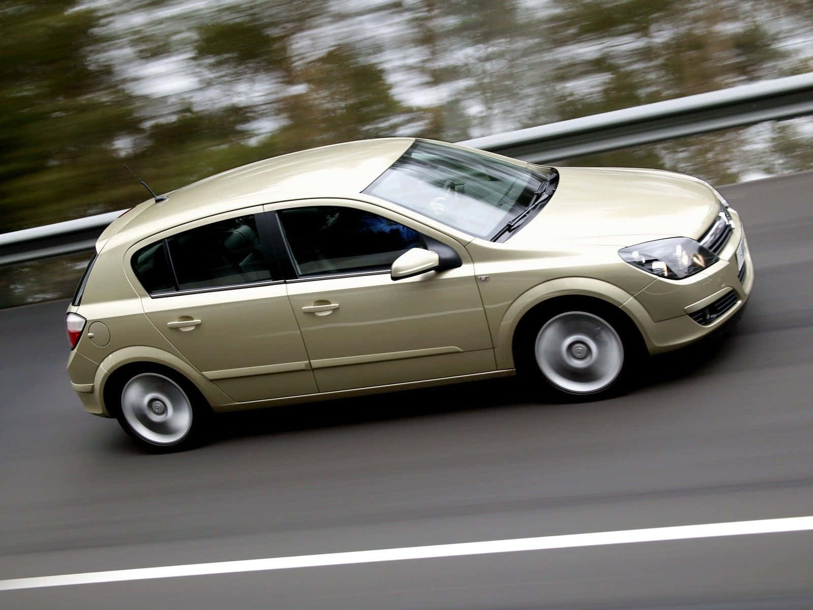 Opel Astra, gold hatchback, highway, HD Desktop Wallpaper