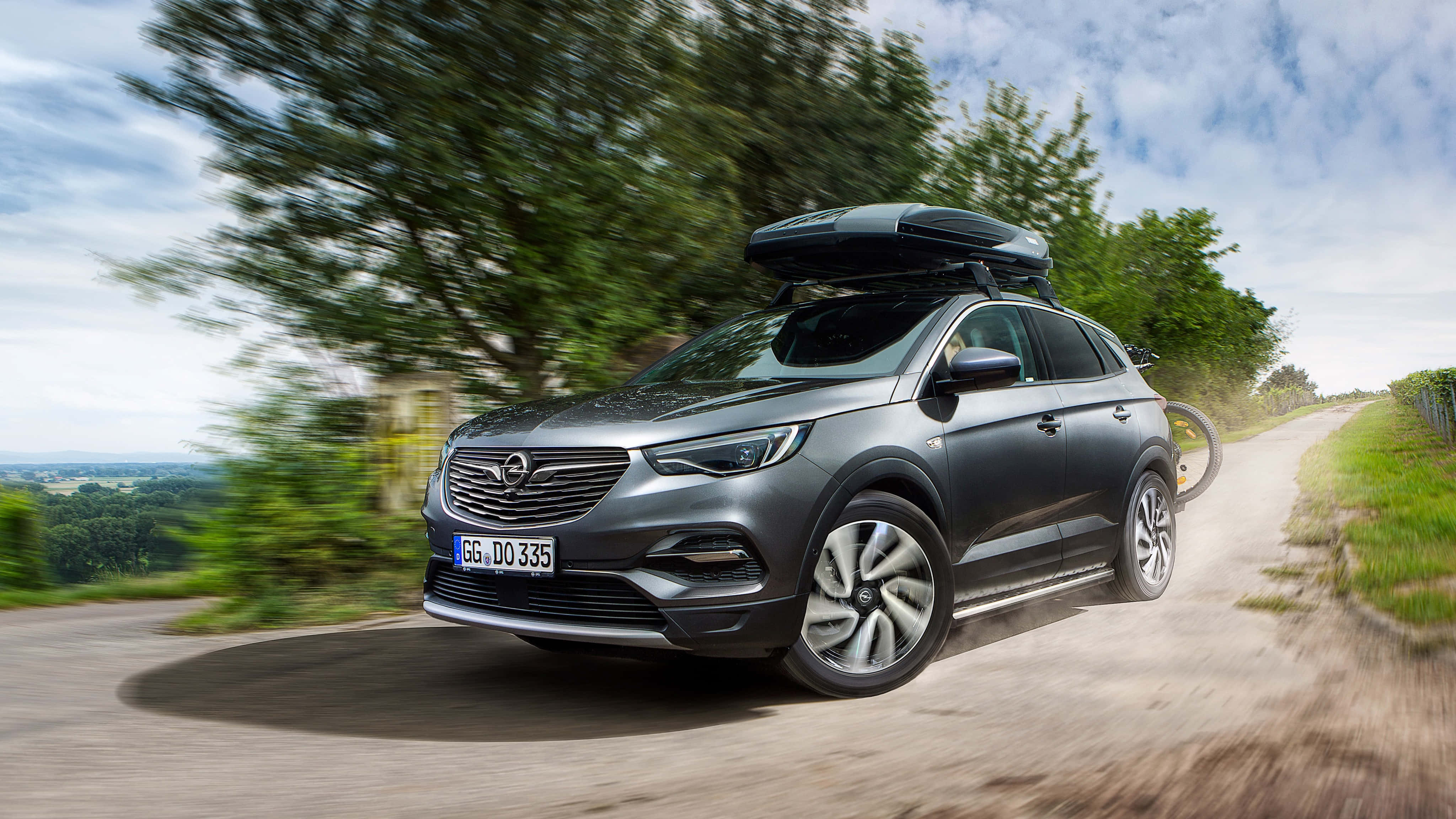 Opel Grandland X, gray, roof box, 4K Desktop Wallpaper