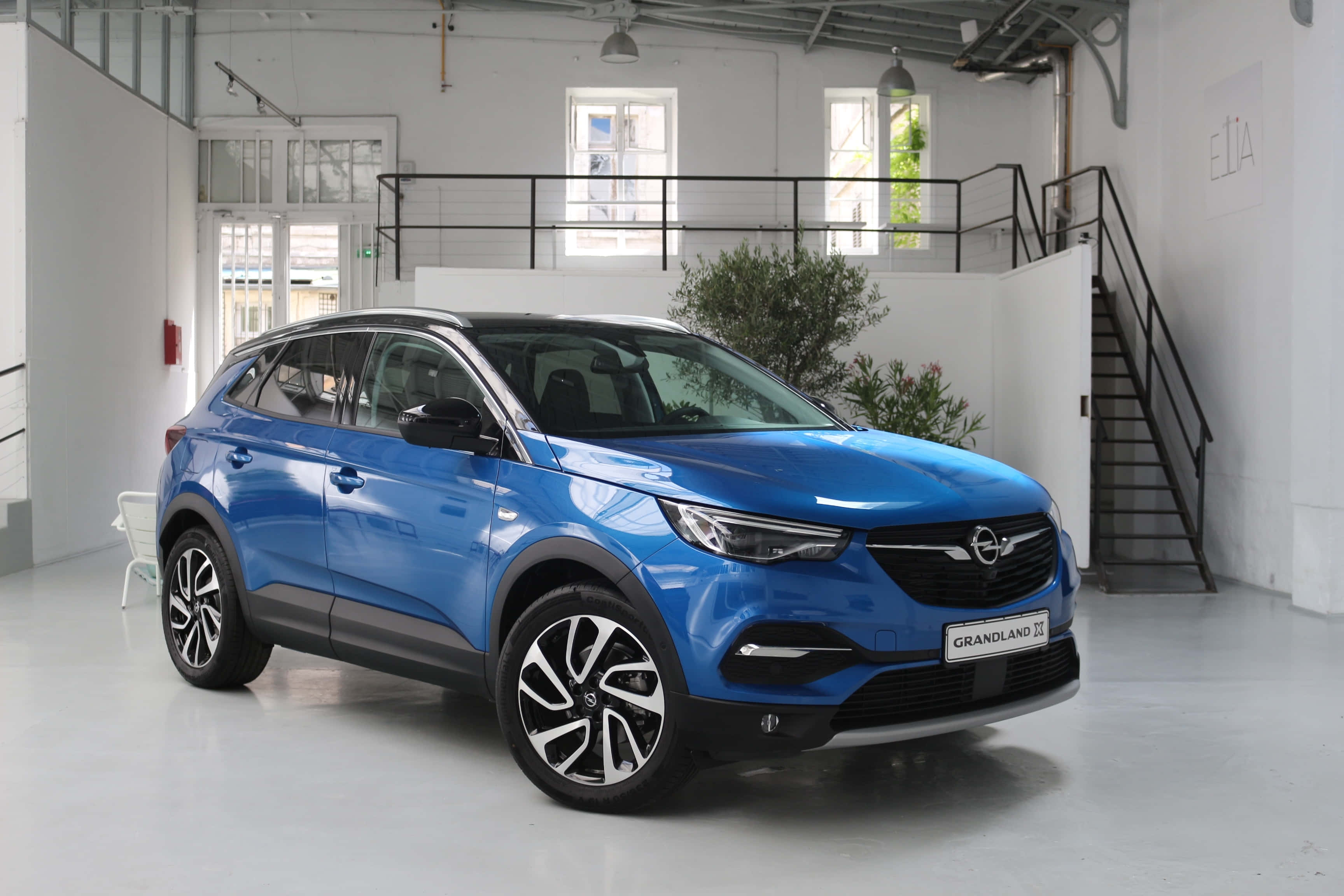 Opel Grandland X, vibrant blue, minimalist white industrial studio, 2K Desktop Wallpaper
