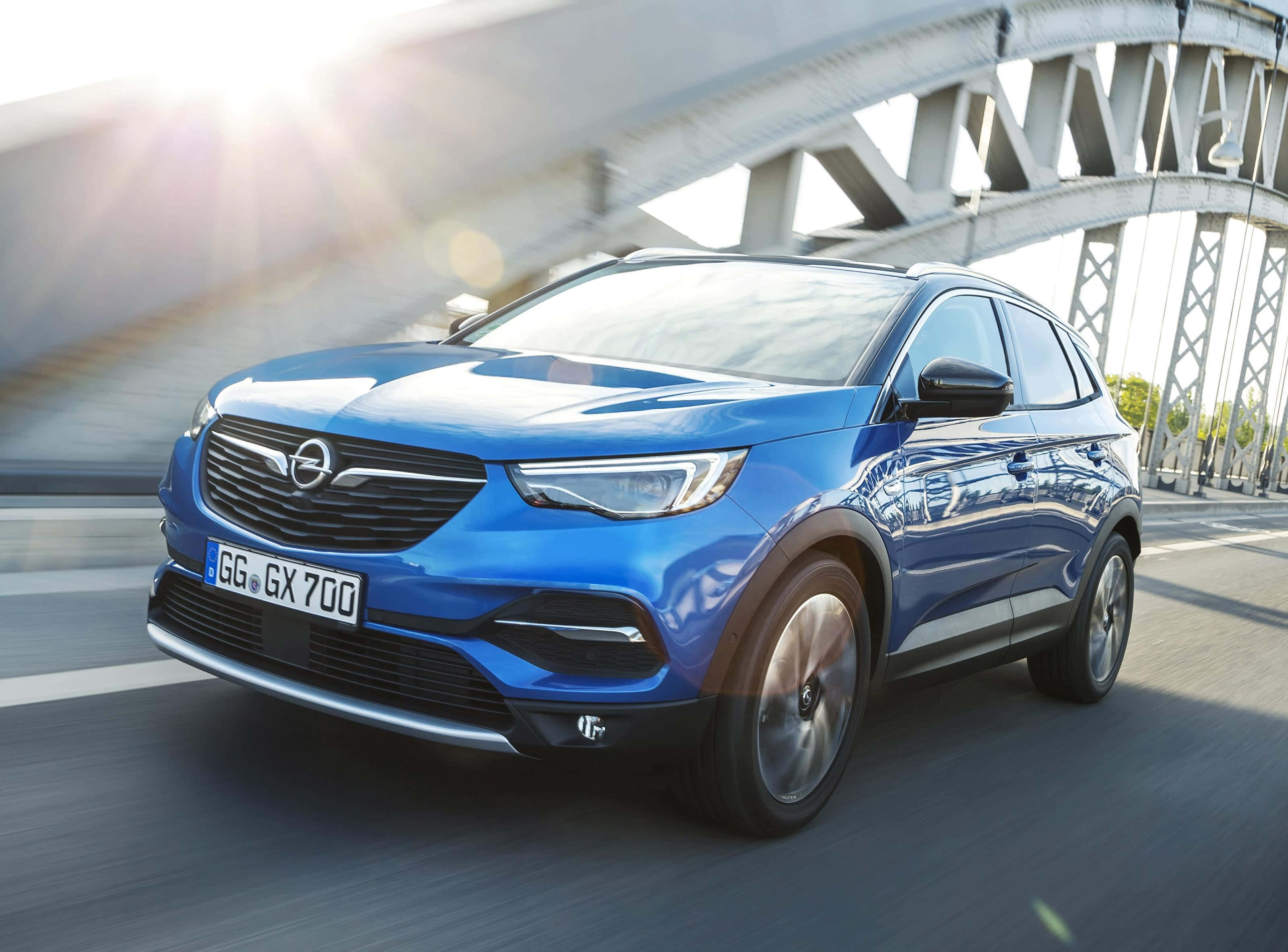 Opel Grandland X, vibrant blue, steel bridge, 2K Desktop Wallpaper
