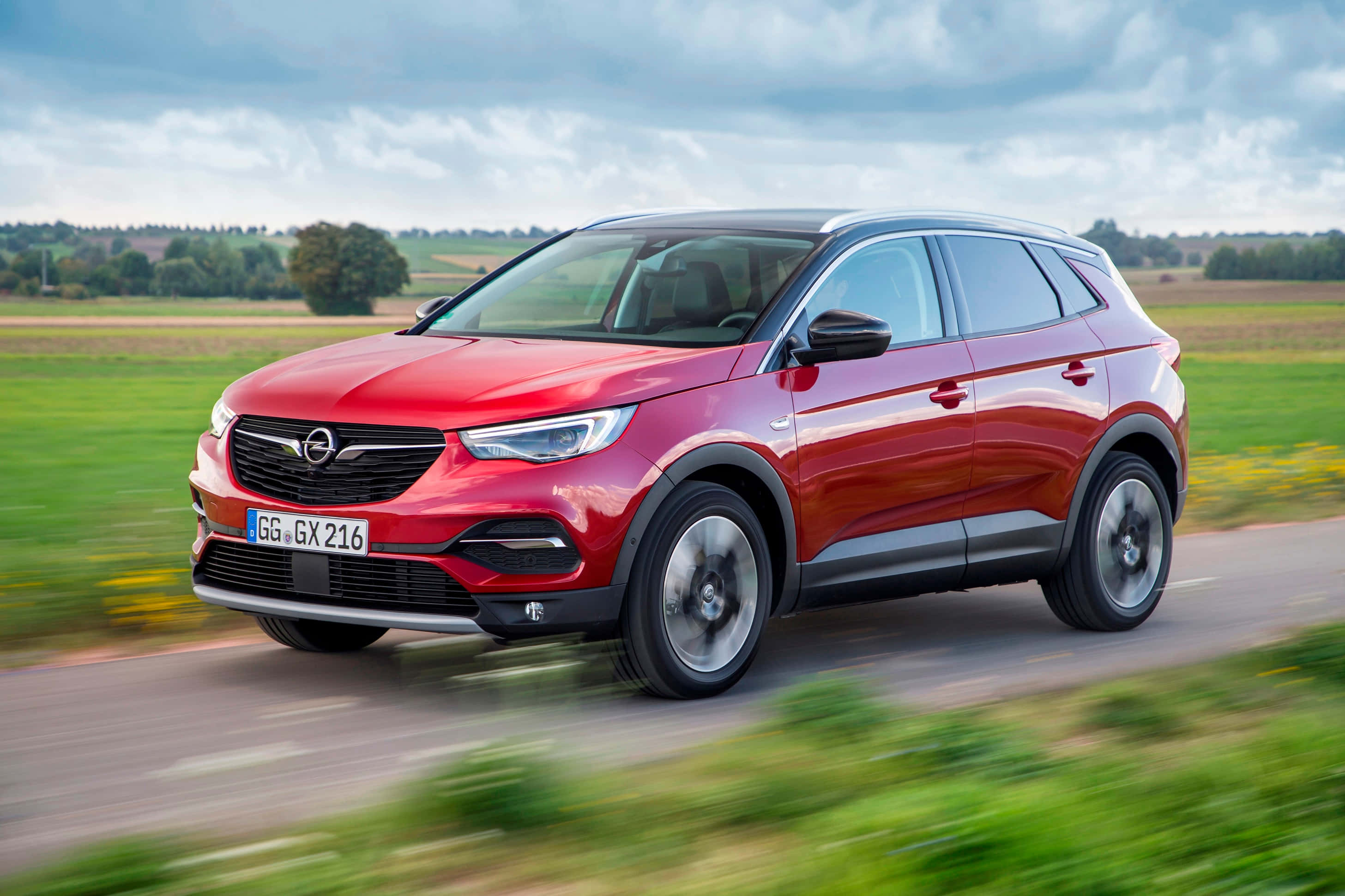 Opel Grandland X, vibrant red, country road, 2K Desktop Wallpaper