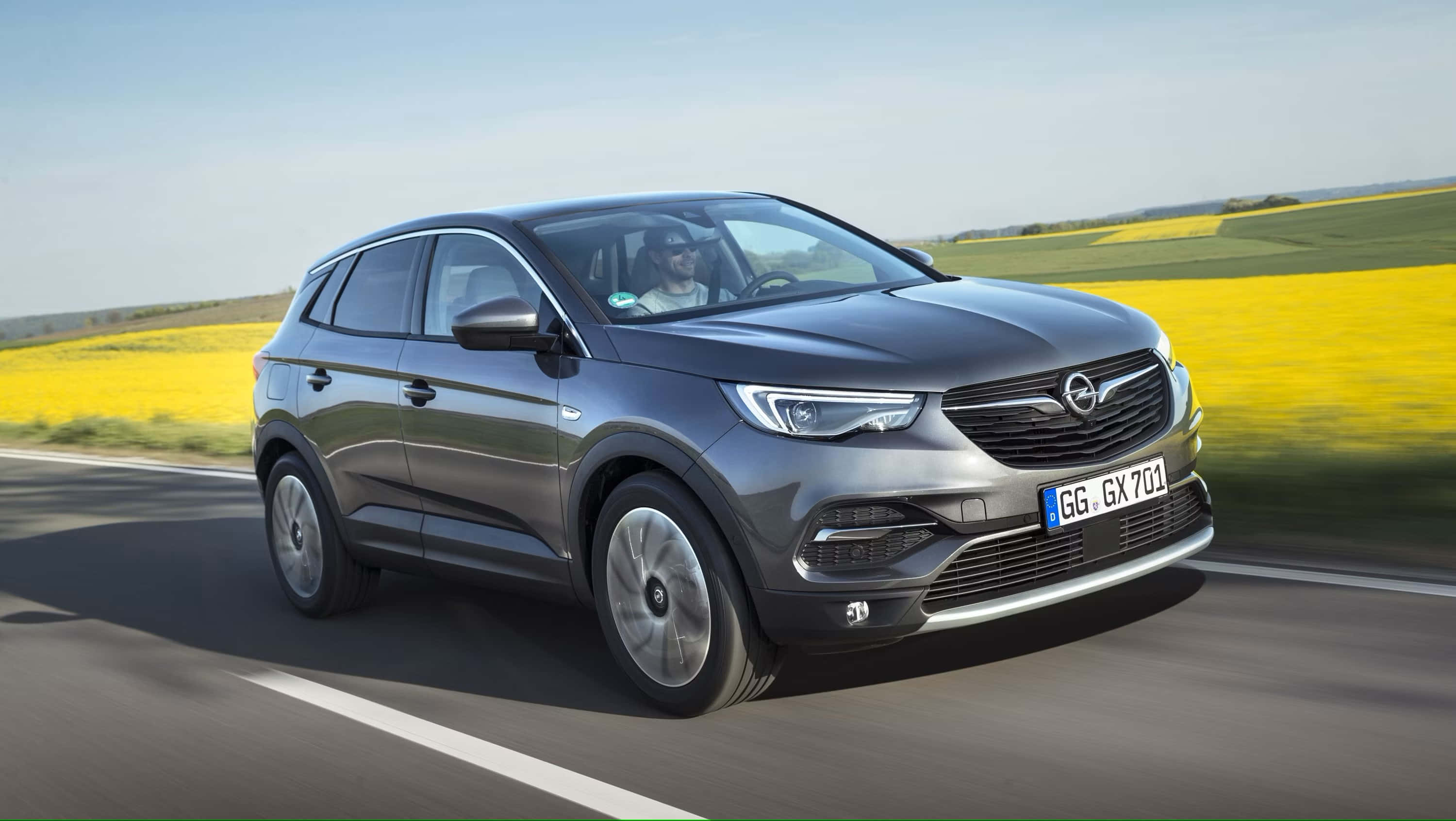 Opel Grandland X, gray, sunlit road, 2K Desktop Wallpaper