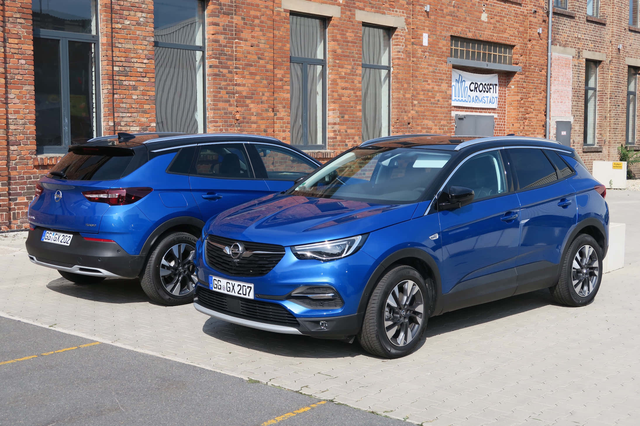 Opel Grandland X, glossy blue, paved lot, Full HD Desktop Wallpaper