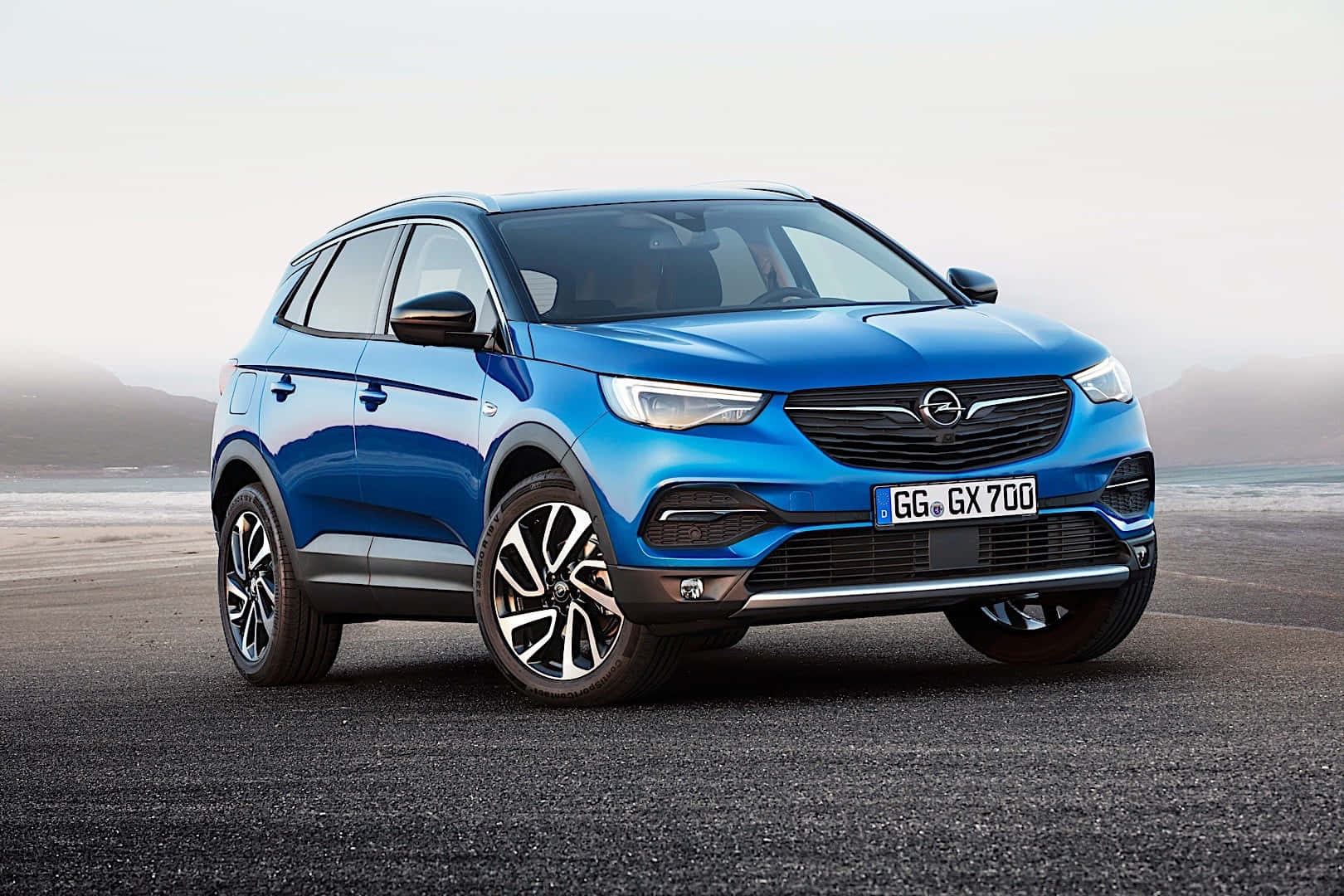 Opel Grandland X, vibrant blue, coastal road, HD Desktop Wallpaper
