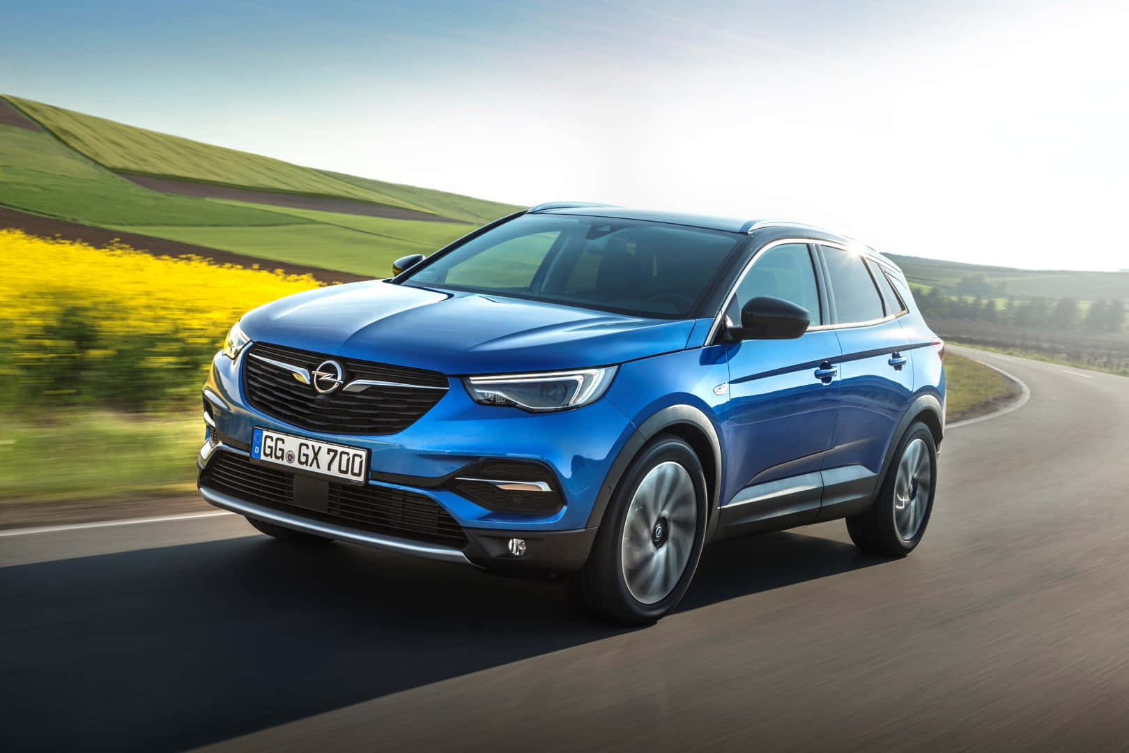Opel Grandland X, vibrant blue, winding road, HD Desktop Wallpaper